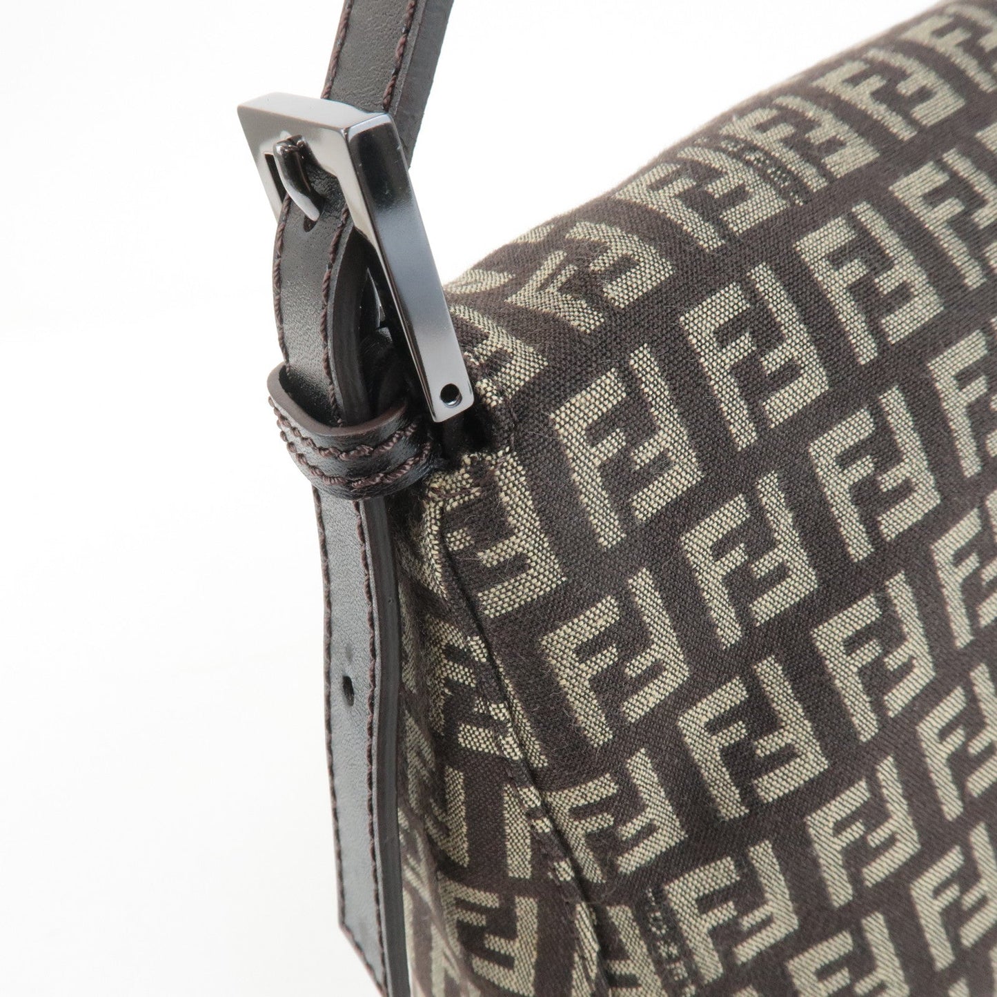 FENDI Mamma Baguette Zucchino Canvas Leather Shoulder Bag 8BR001  d