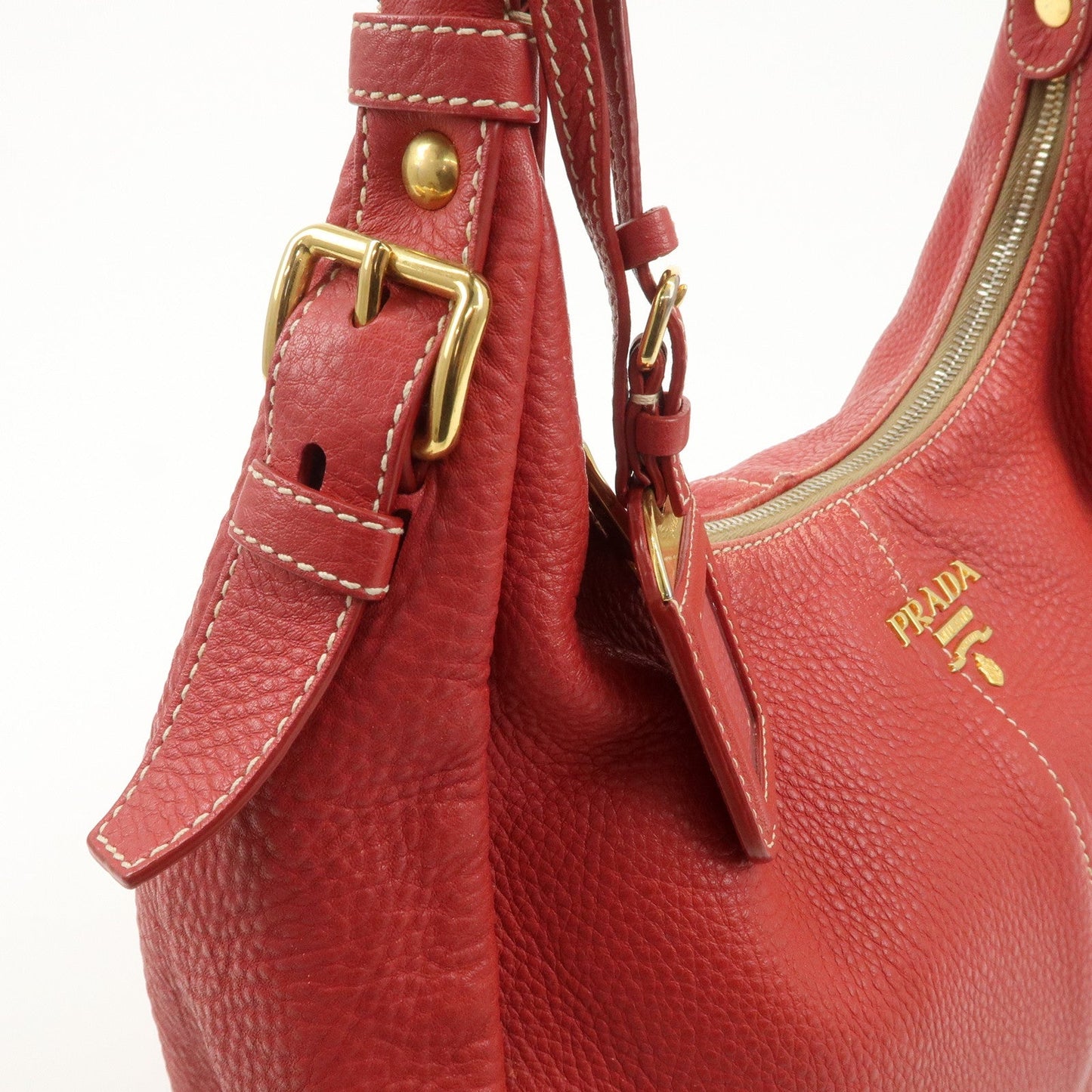 PRADA Logo Leather Shoulder Bag Hand Bag Red BR4373  d