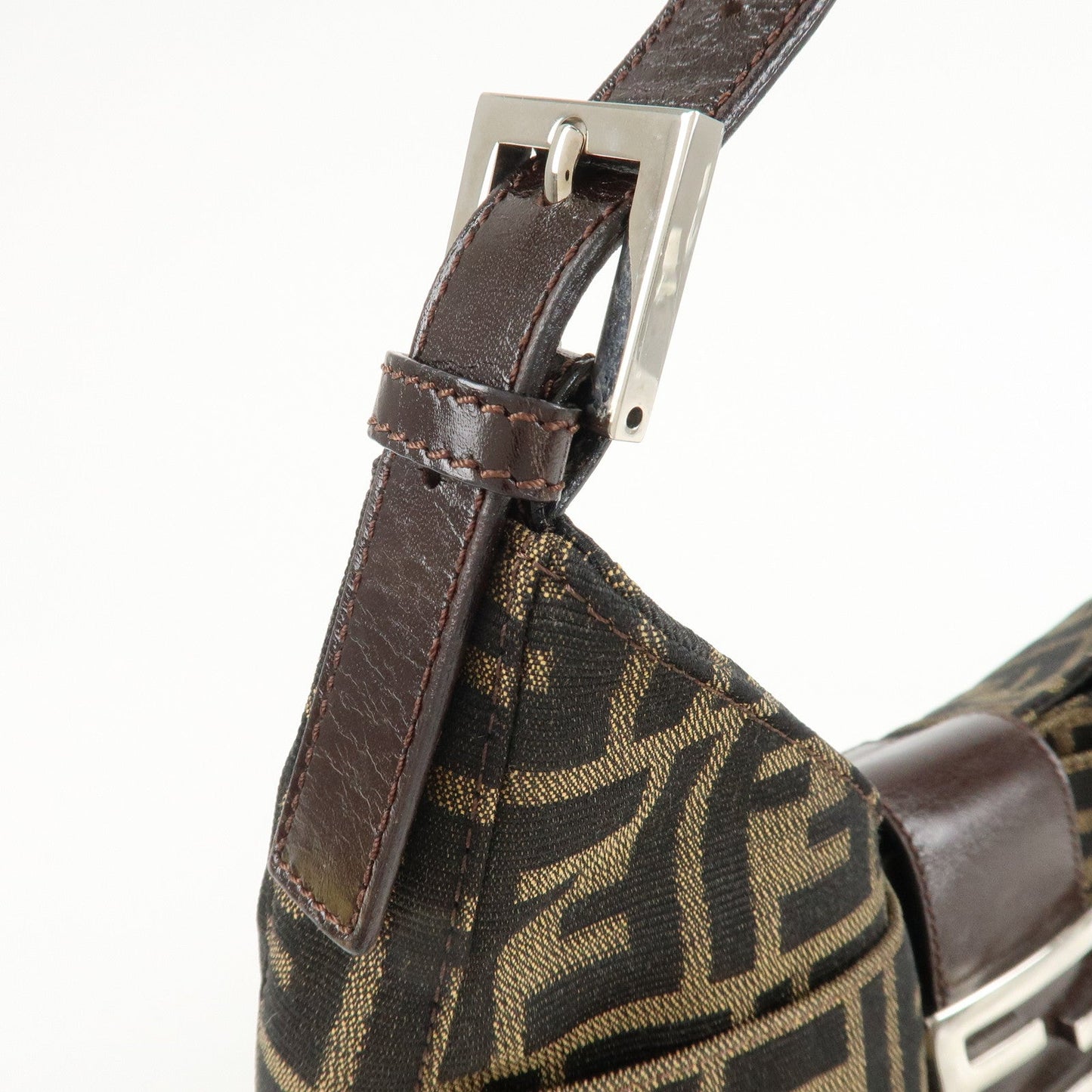 FENDI Zucca Canvas Leather Shoulder Bag Brown Black 26569  d