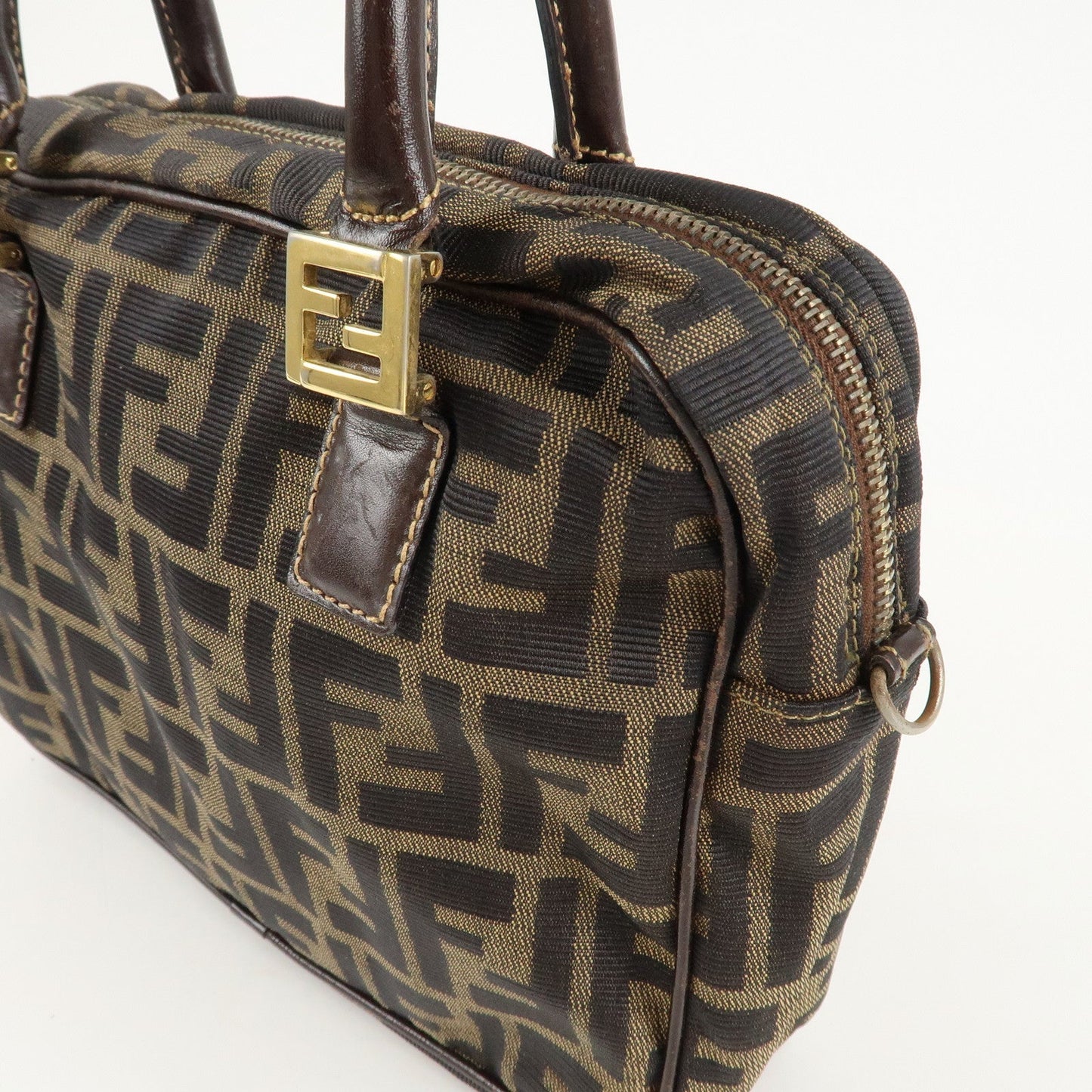FENDI Zucca Canvas Leather 2Way Shoulder Hand Bag Brown Black  d