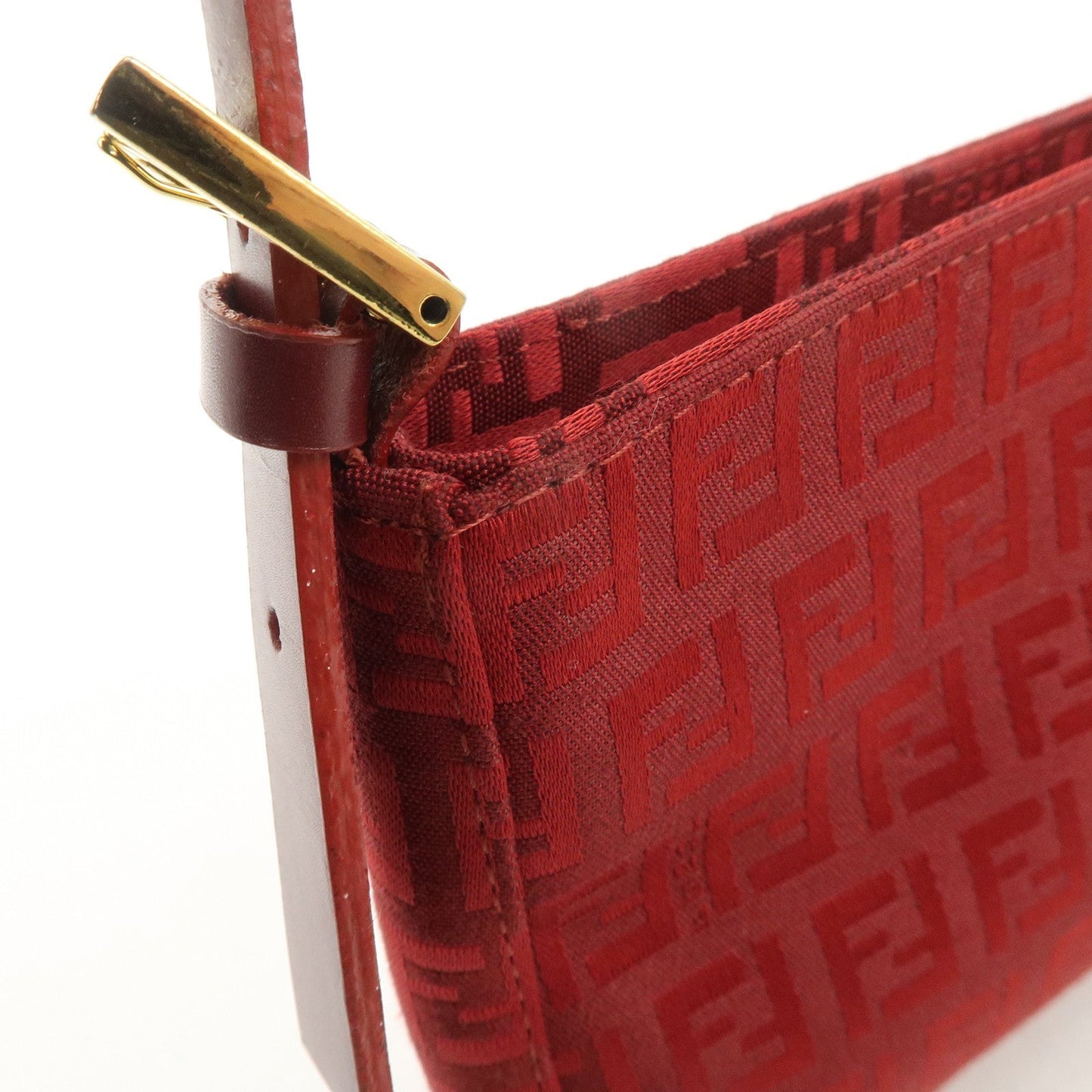 FENDI Zucchino Canvas Leather Shoulder Bag Purse Red 8BR042  d