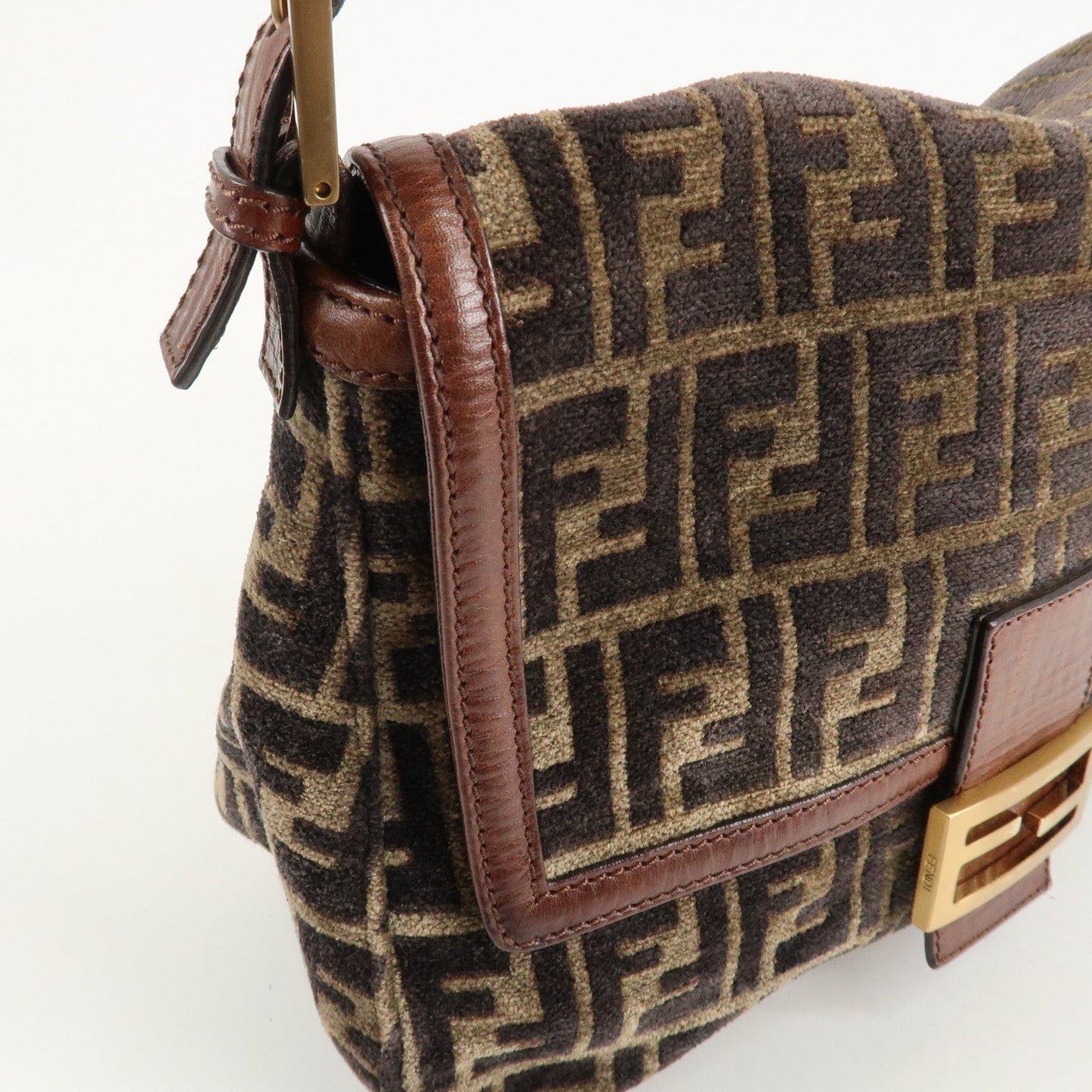 FENDI Mamma Baguette Zucca Pile Leather Shoulder Bag 8BR001  d