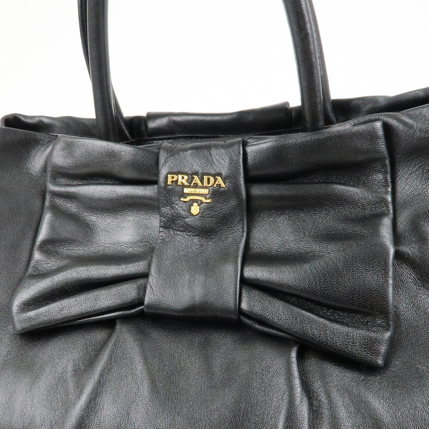 PRADA Nappa Leather Ribbon Tote Bag Hand Bag NERO Black BN1601  d