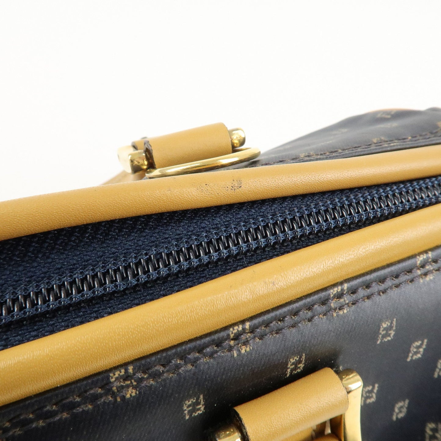 FENDI PVC Leather 2Way Bag Hand Bag Navy Brown  d