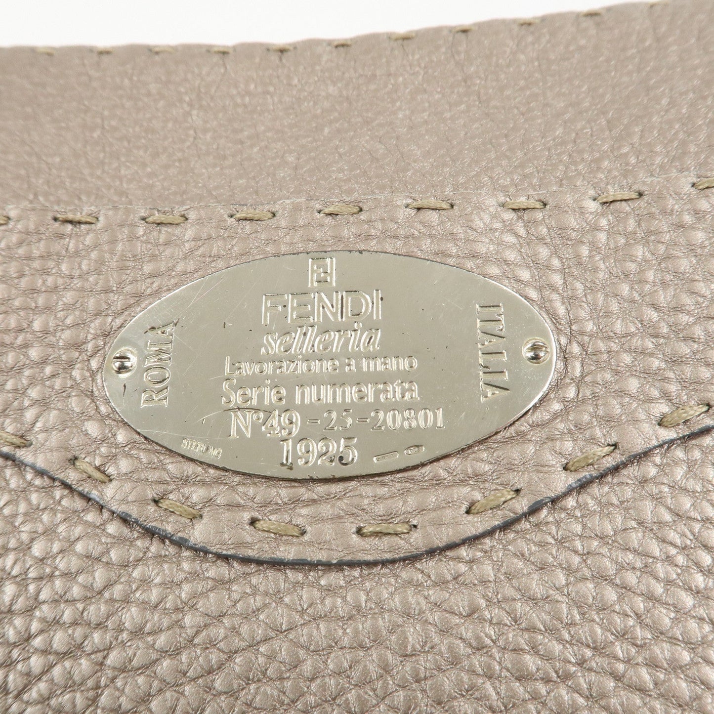 FENDI Selleria Leather Shoulder Bag Crossbody Bag Greige 8BT092  d
