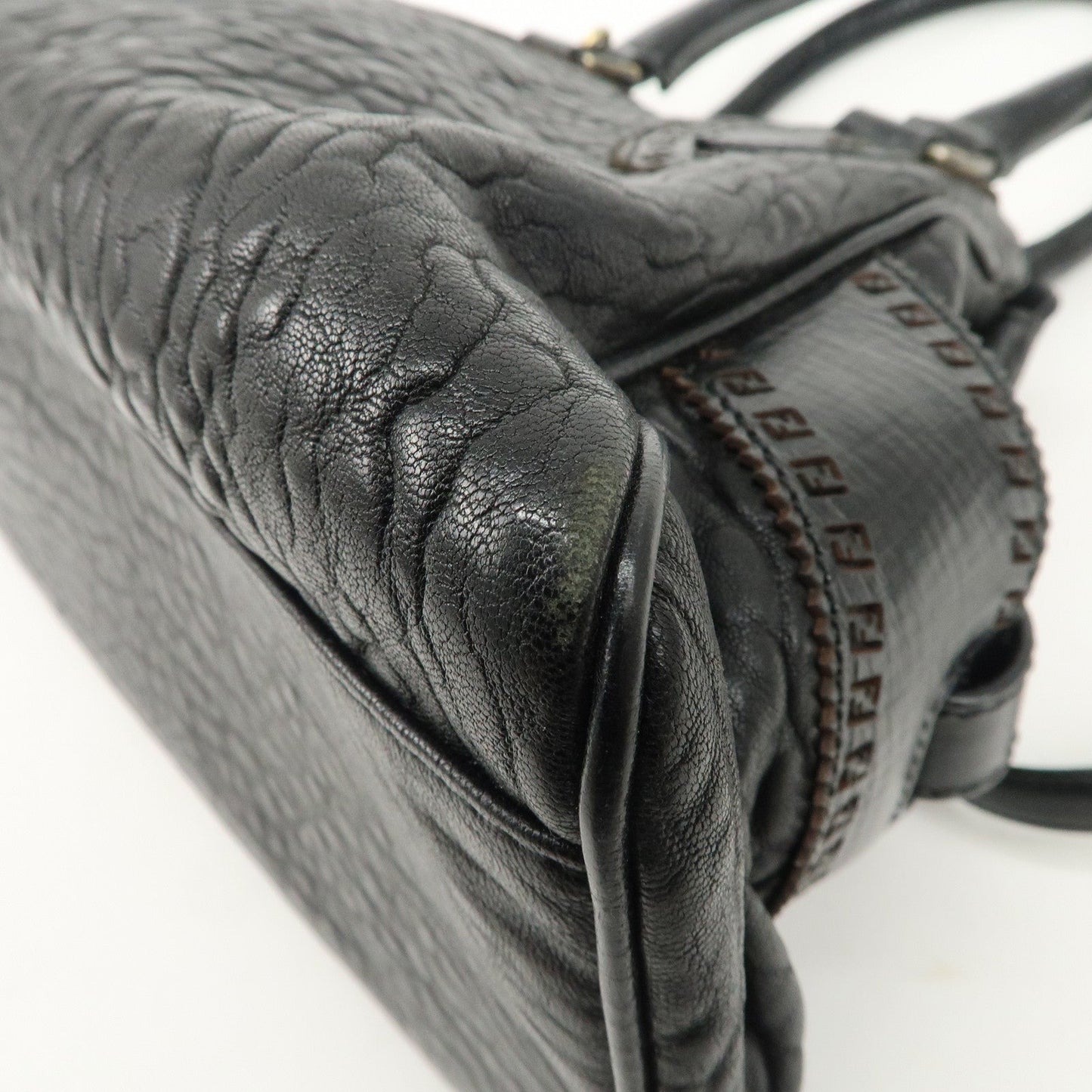 FENDI Ethnico Zucca Canvas Leather Shoulder Bag Black 8BN157  d