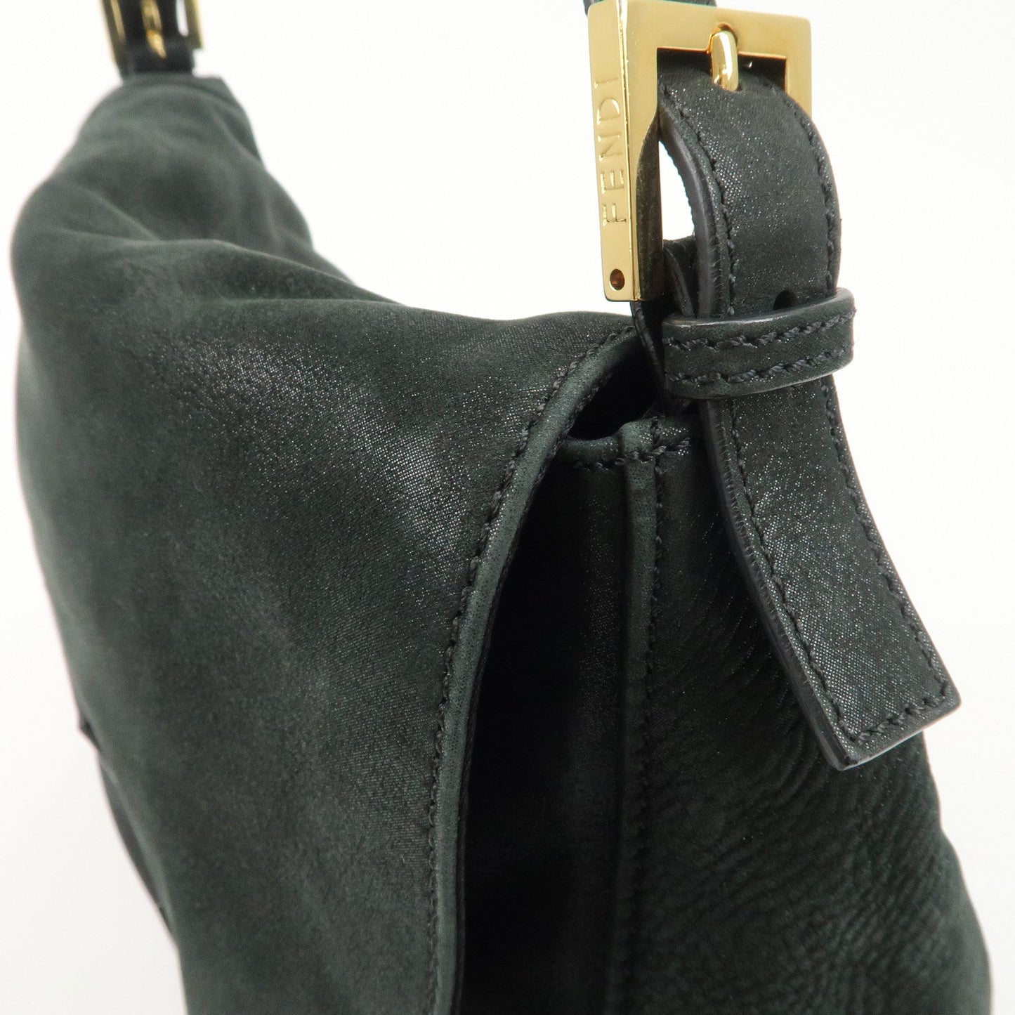 FENDI Mamma Baguette Leather Chain Shoulder Bag Gold Black 8BR638  d