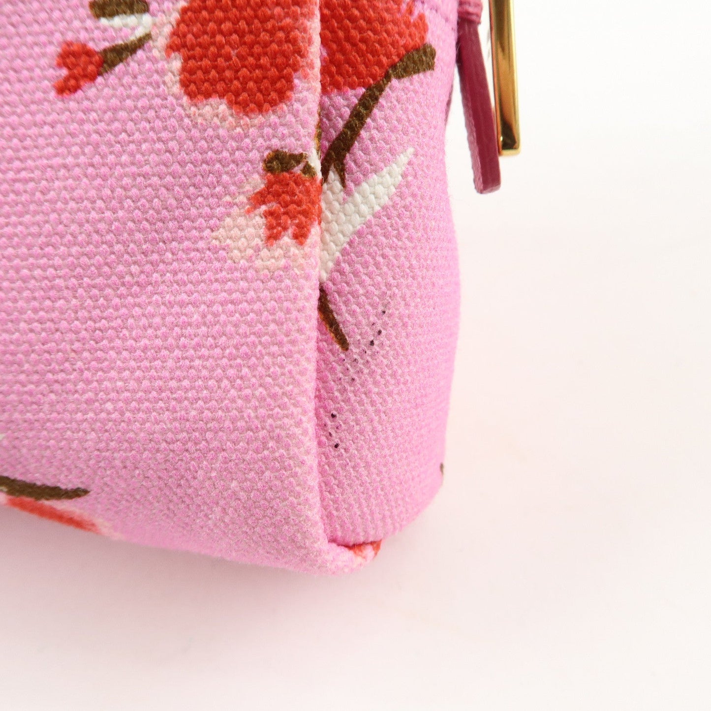 PRADA Canapa Canvas Leather Cosmetic Pouch Flower 1NA021 Pink  d
