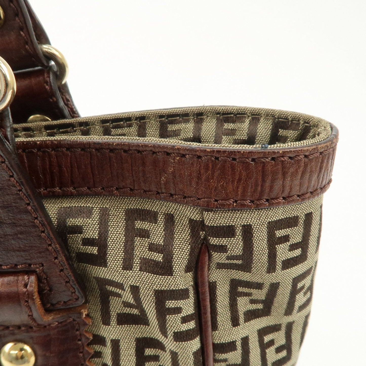 FENDI Zucchino Canvas Leather Tote Bag Khaki Brown 8BH161  d