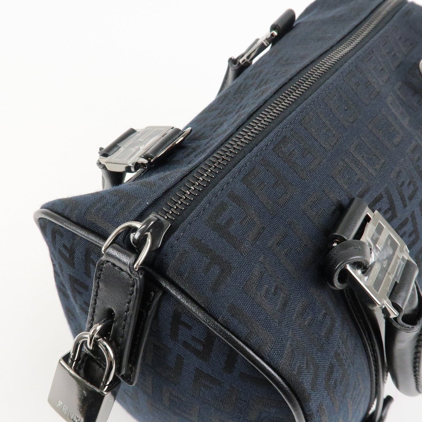 FENDI Zucca PVC Enamel Mini Boston Bag Black 8BL068  d