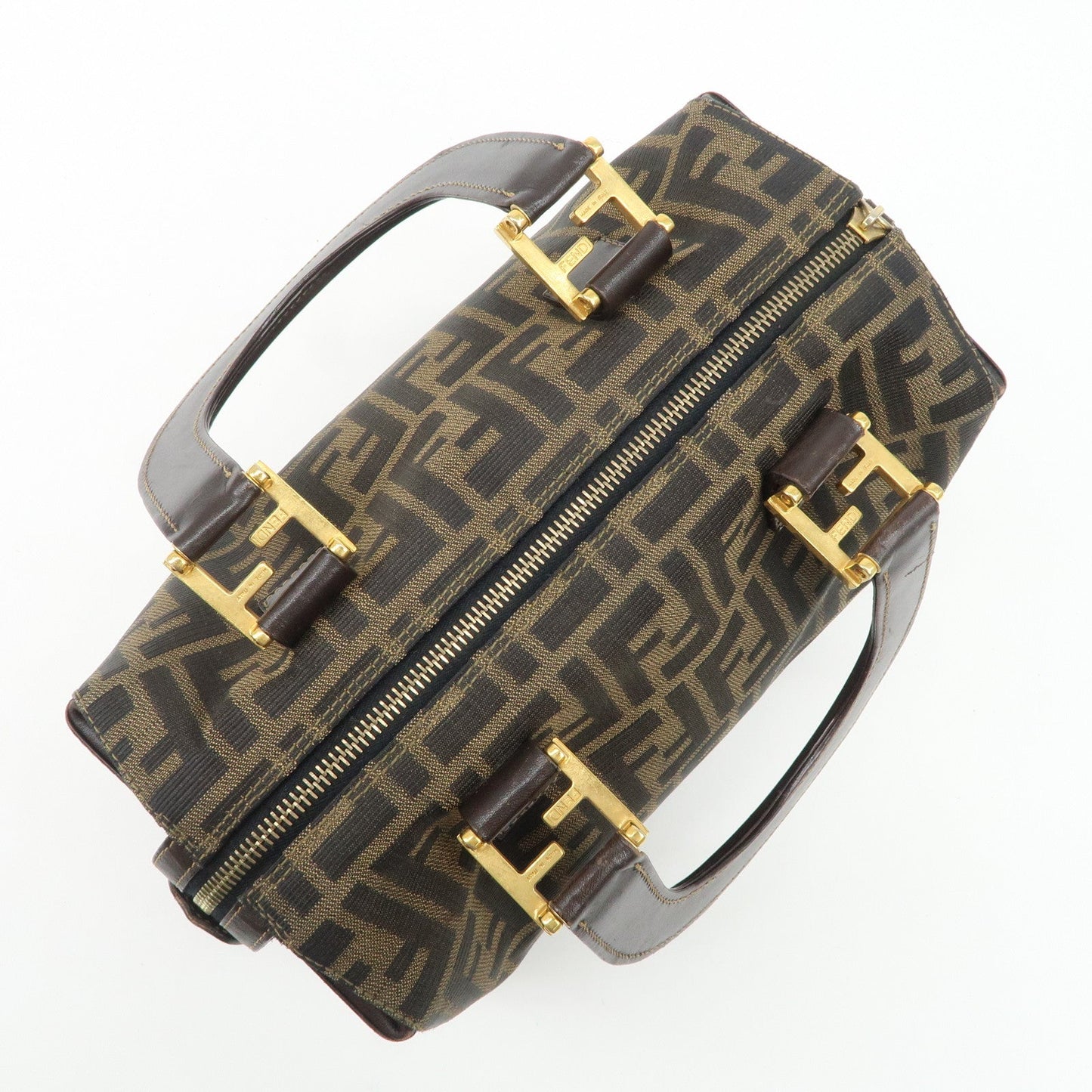 FENDI Zucca Canvas Leather Hand Bag Brown Black  d