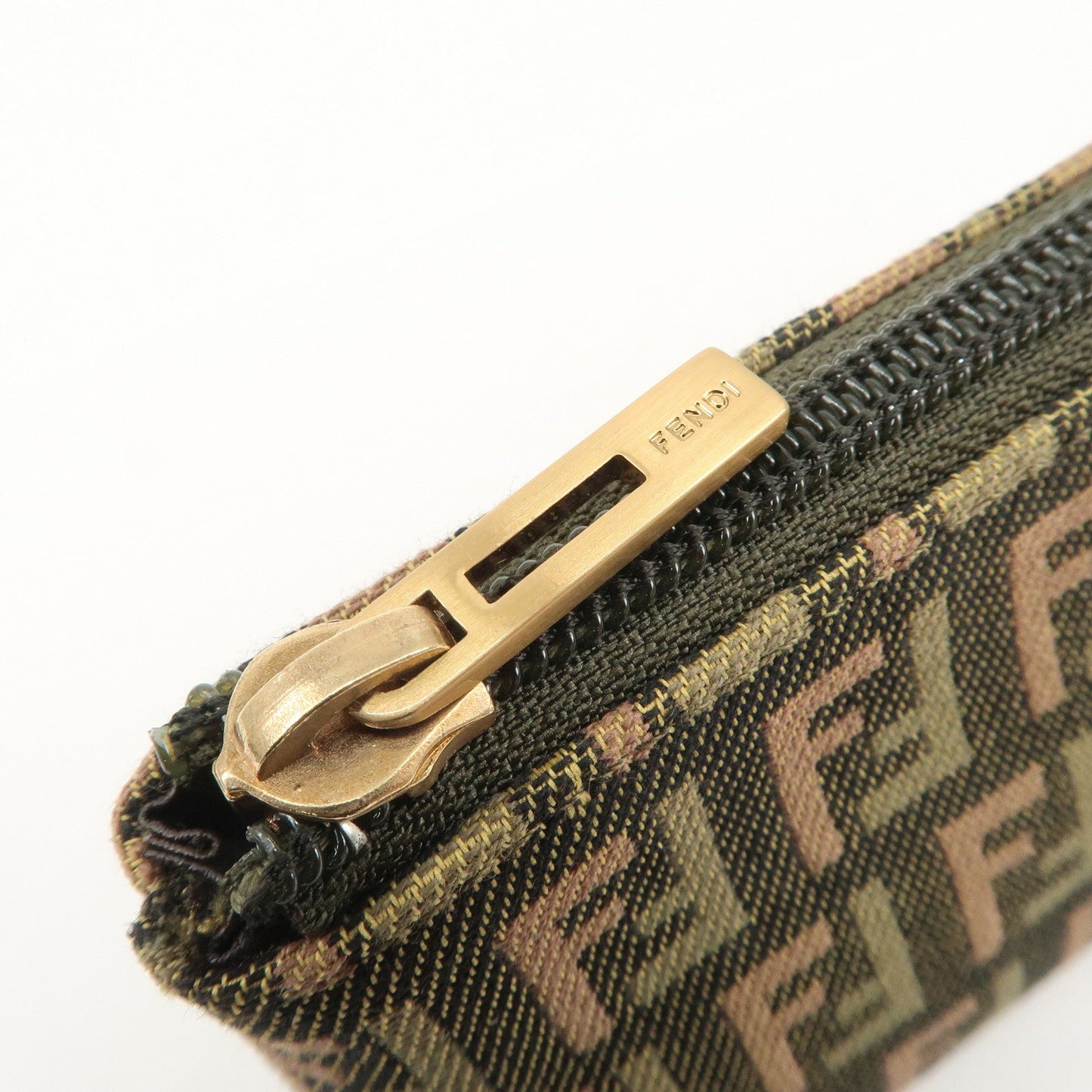 FENDI Zucca Canvas Leather Pouch Mini Bag Khaki Brown 7N0037  d