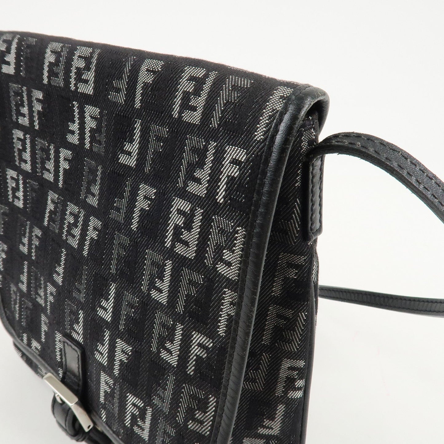 FENDI Zucchino Canvas Leather Shoulder Bag Brown Black 8BT052  d
