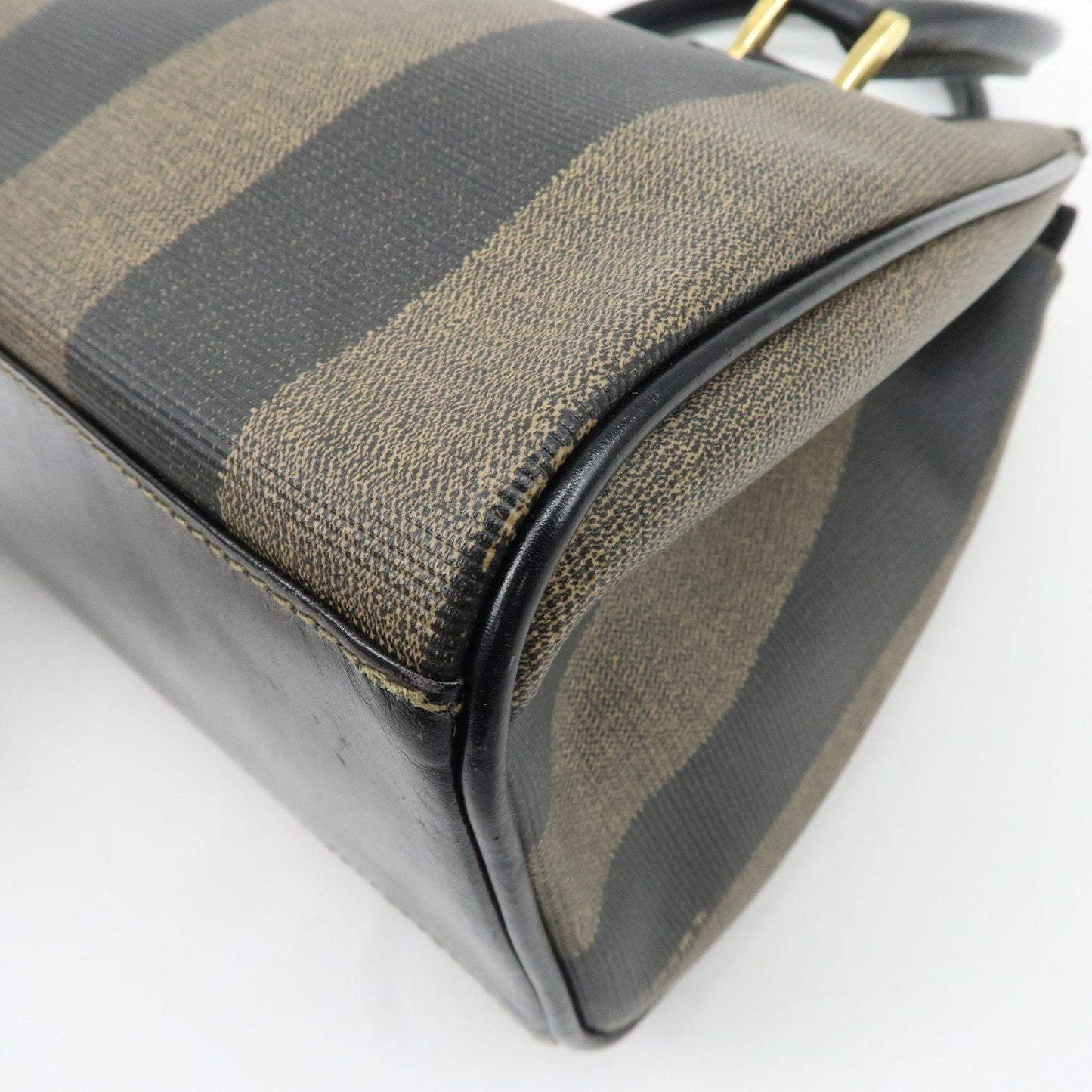 FENDI Pequin PVC Leather 2Way Bag Hand Bag Brown Black  d