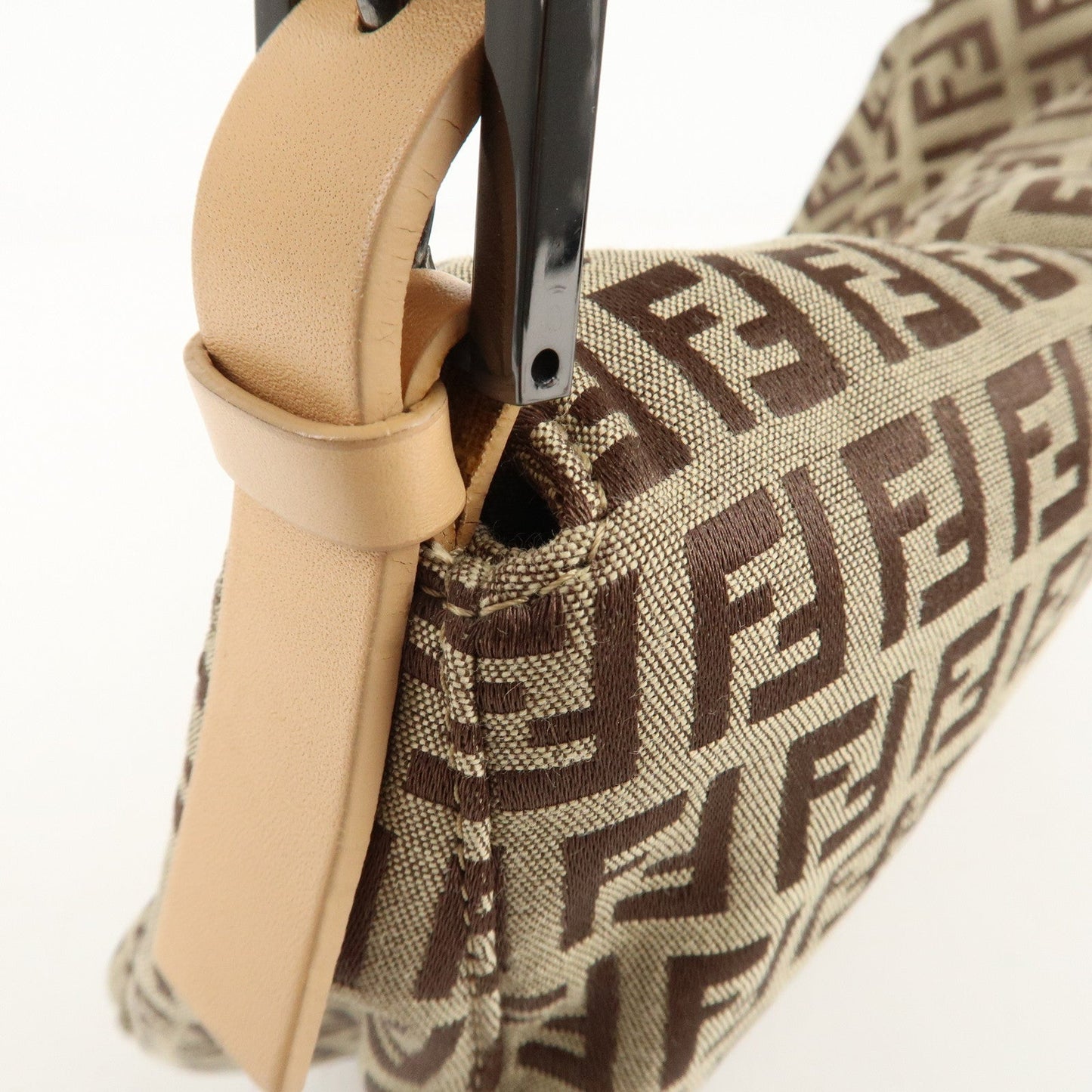 FENDI Zucchino Canvas Leather Shoulder Bag Beige 8BR003  d