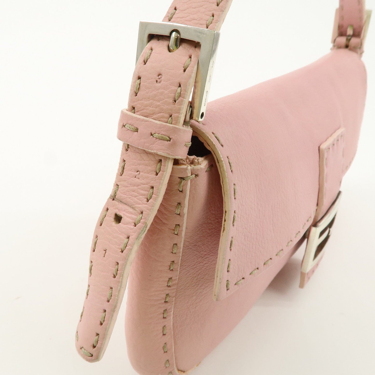 FENDI Selleria Mamma Baguette Leather Shoulder Bag Pink 8BR101  d