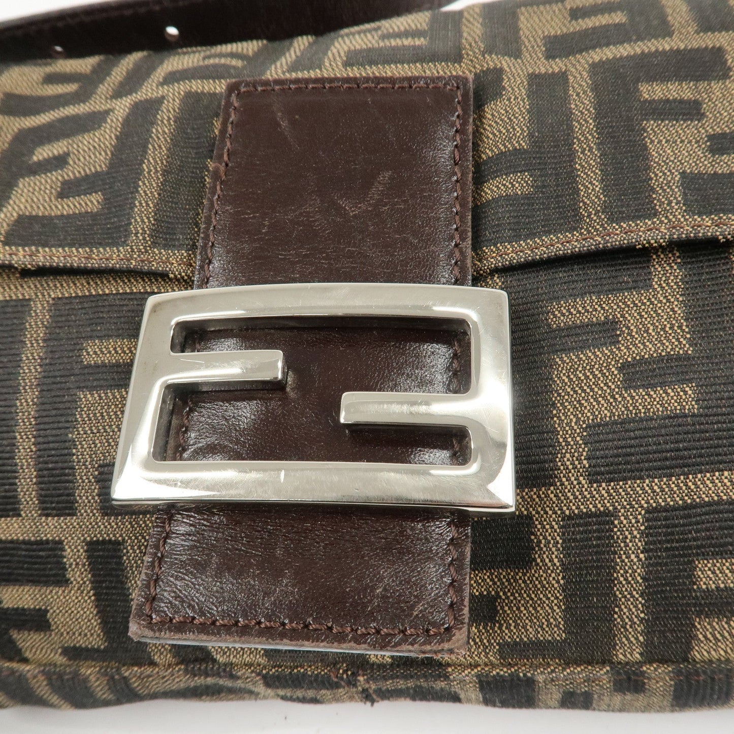 FENDI Mamma Baguette Canvas Shoulder Bag Brown Black 26424  d
