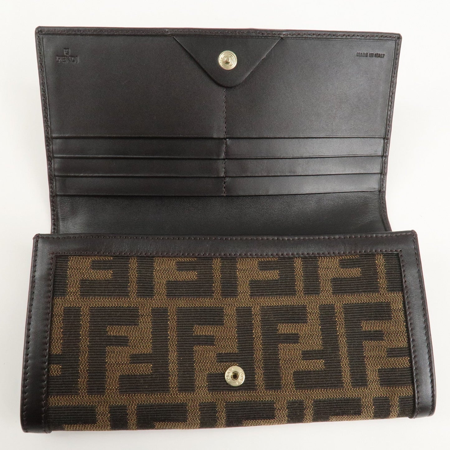 FENDI Zucca Canvas Leather Long Wallet Brown 8M0000  d