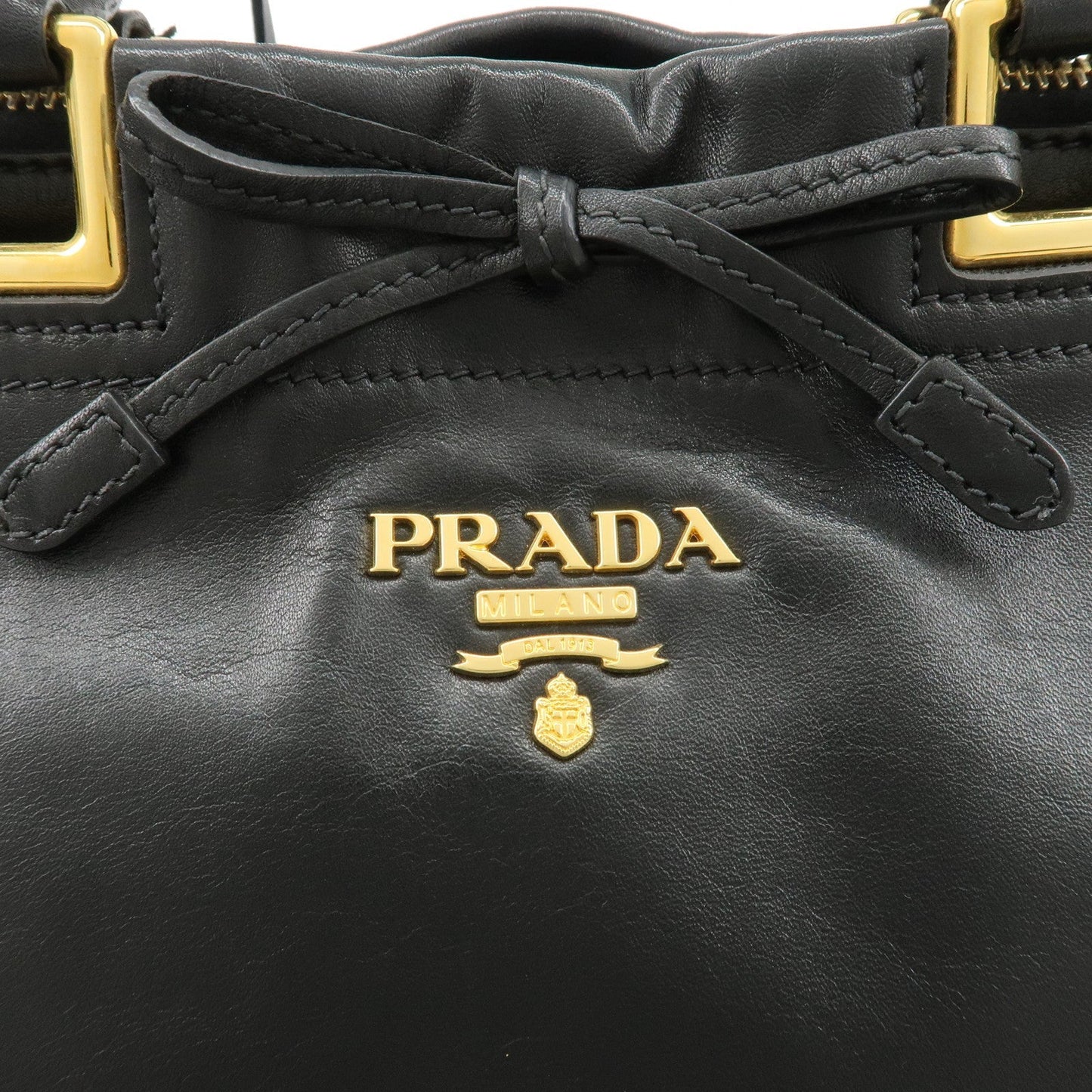 PRADA Leather Ribbon 2way Bag Hand Bag Black BN2244  d