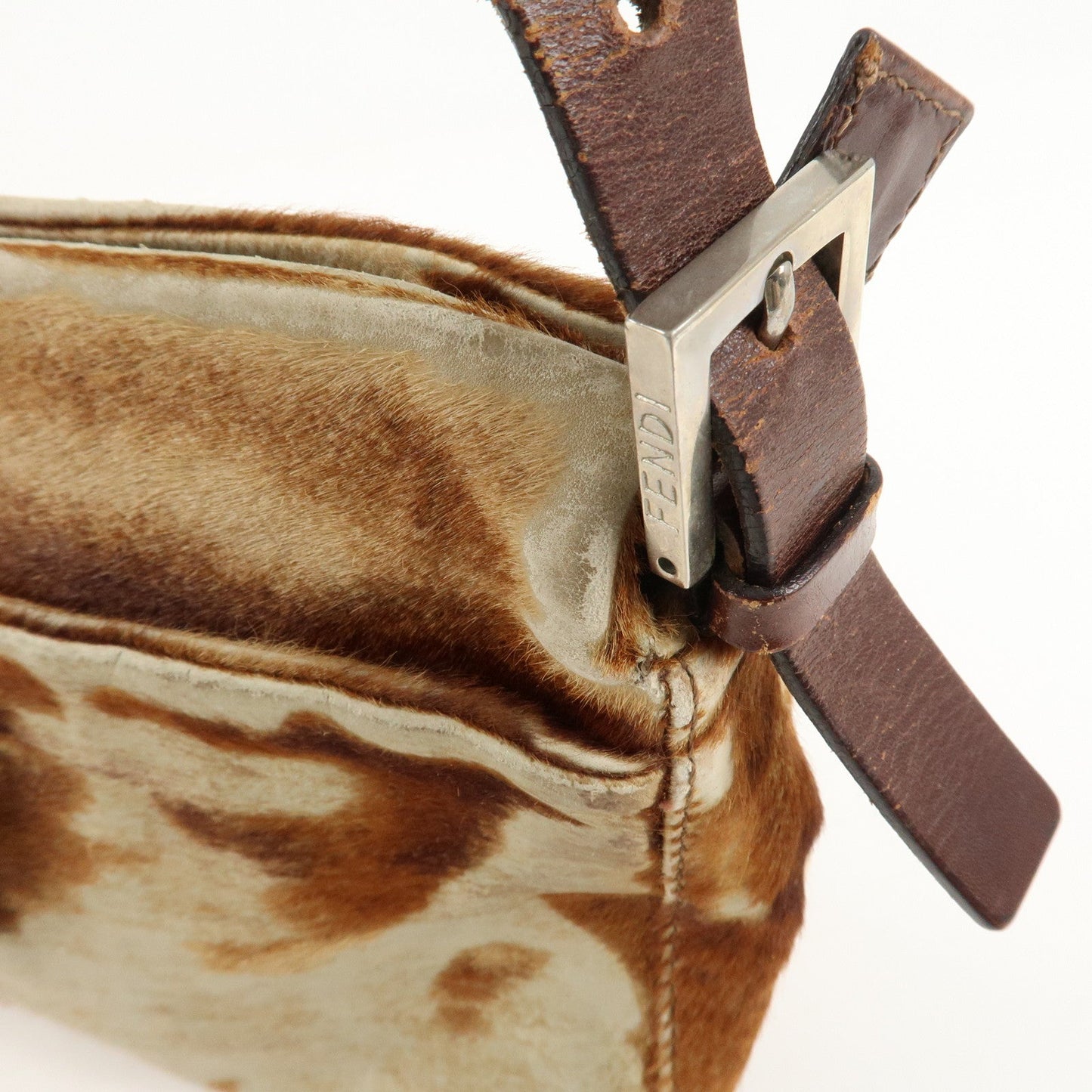 FENDI Unborn Calf Leather Shoulder Bag Brown Beige 26566  d