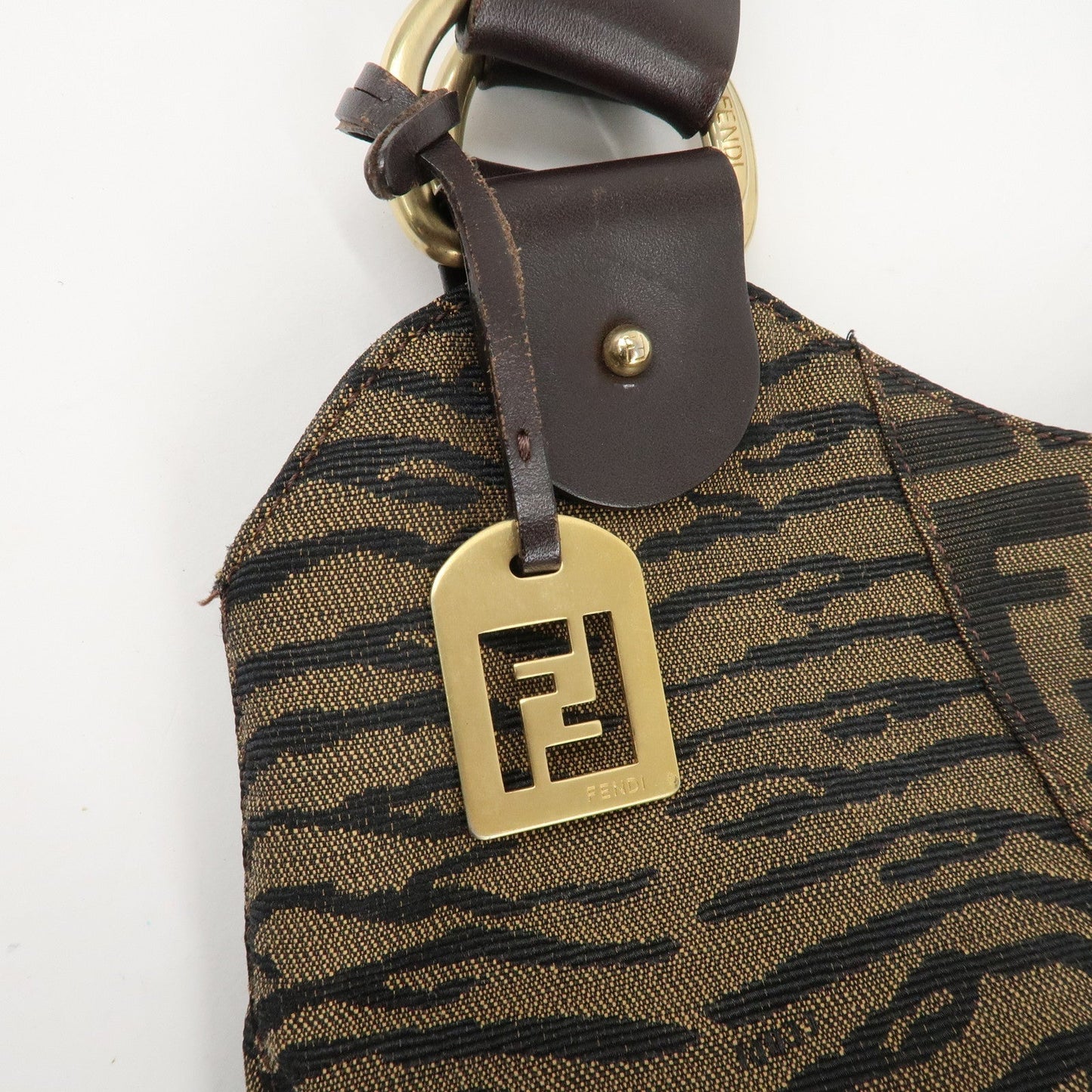 FENDI Zucca Canvas Leather Tote Bag Hand Bag 8BR284 Brown Black  d