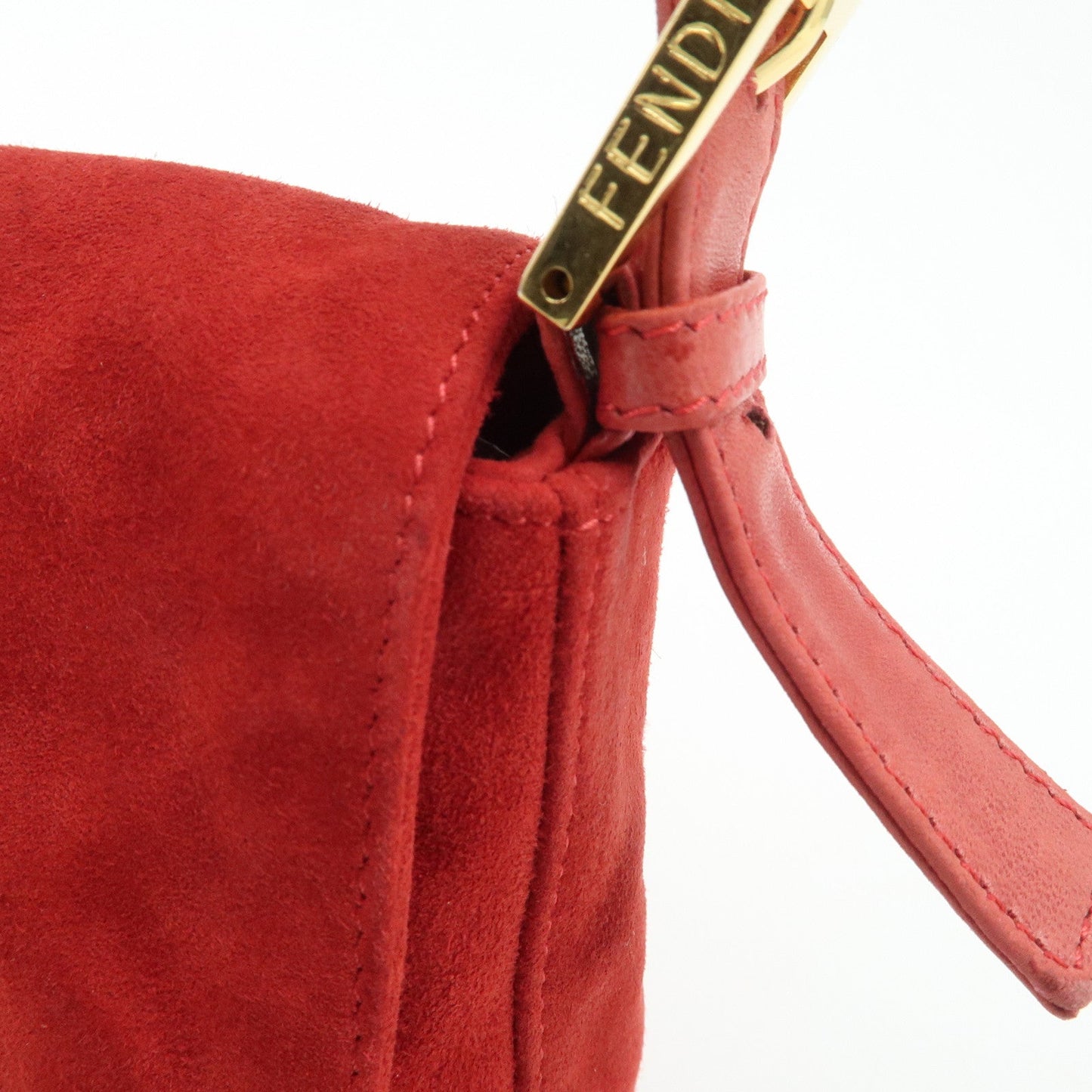 FENDI Mamma Baguette Suede Leather Shoulder Bag Red 26424  d