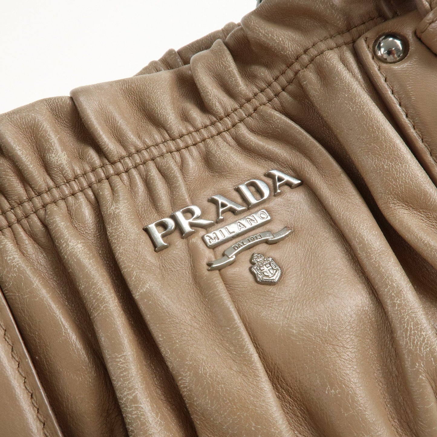 PRADA Leather 2Way Hand Bag Shoulder Bag Beige N1788  d