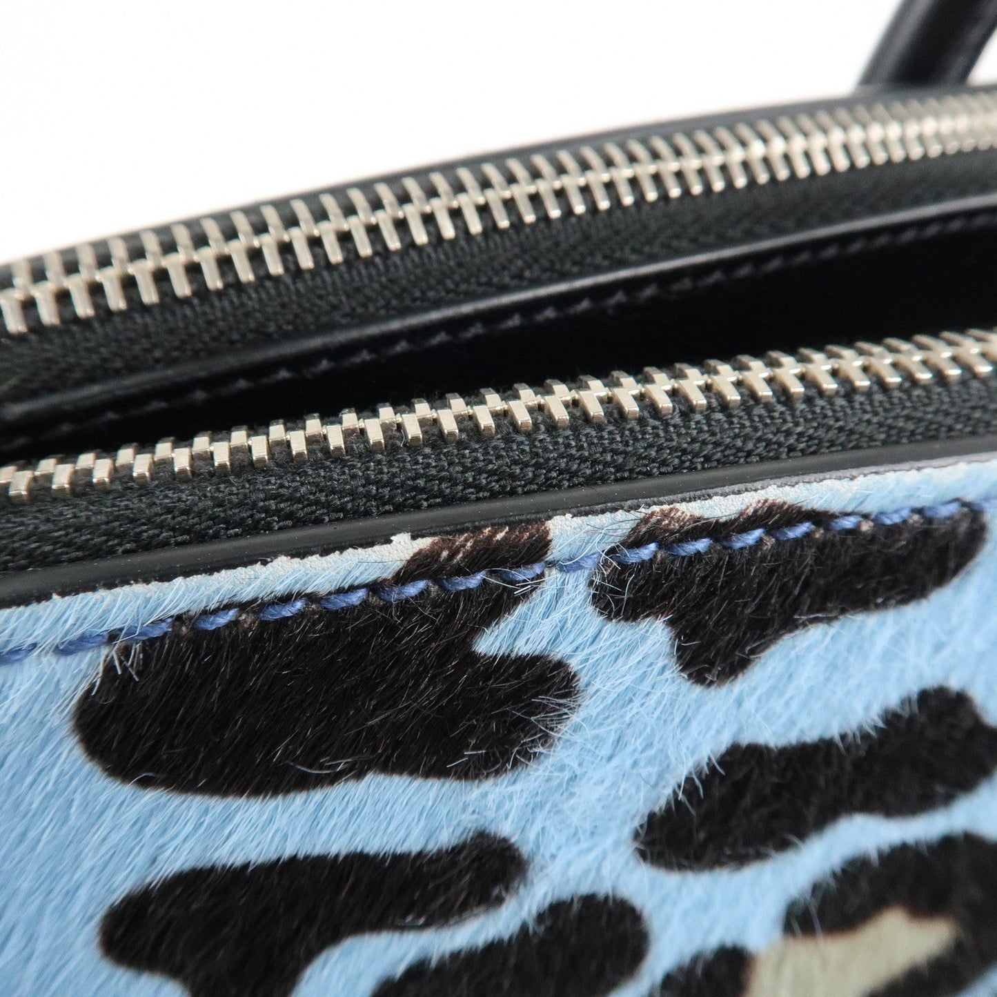 PRADA Unborn Calf Suede Leather 2Way Hand Bag Blue Black 1BA025  d