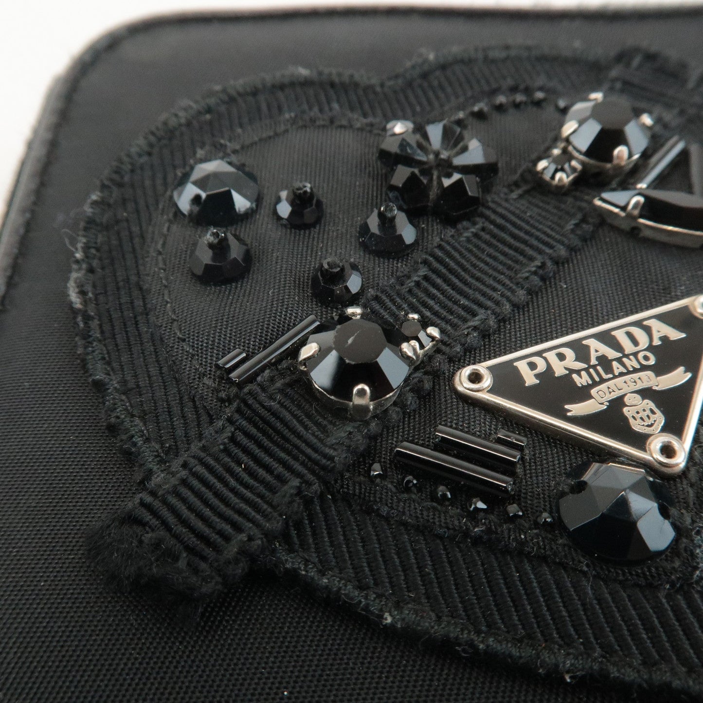 PRADA Logo Leather Round Zip Wallet Bijou Black  d