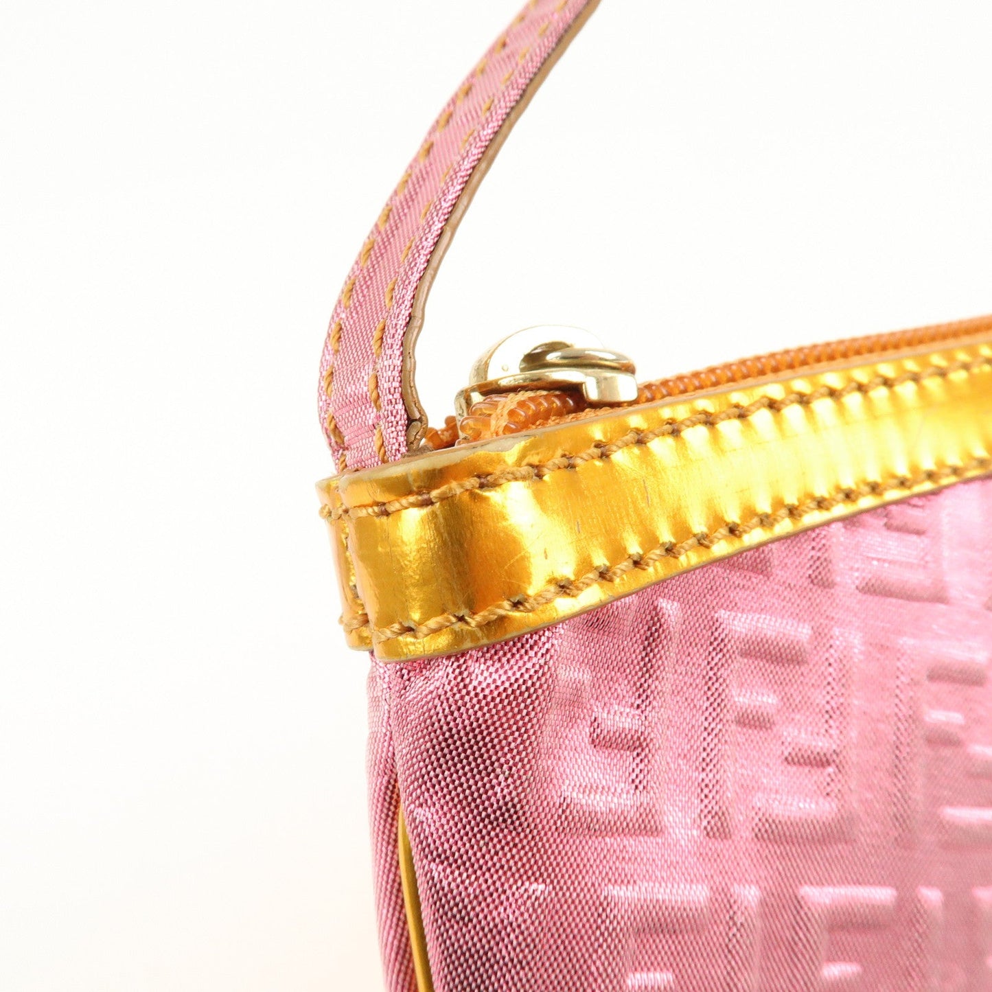 FENDI Zucchino PVC Patent Leather Shoulder Bag Hand Bag Pink Gold  d