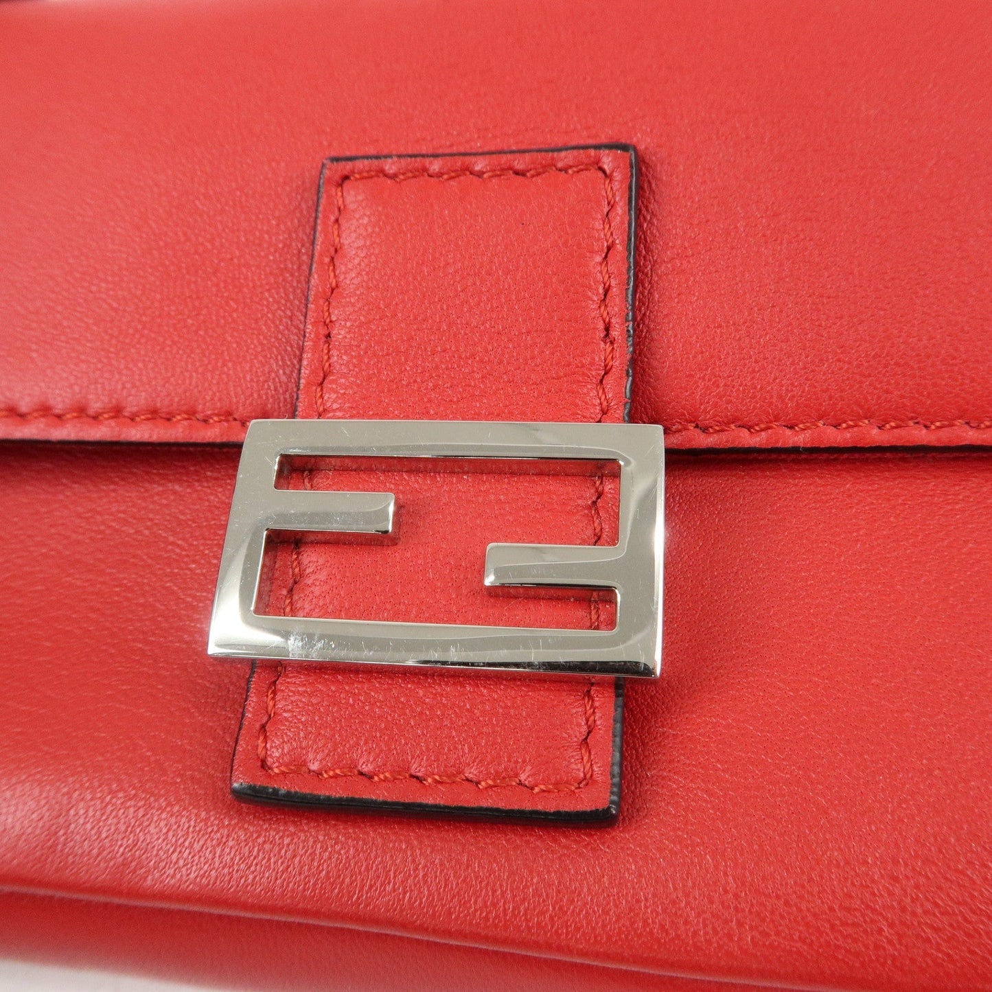 FENDI Micro Baguette Leather Shoulder Bag Red 8M0354  d