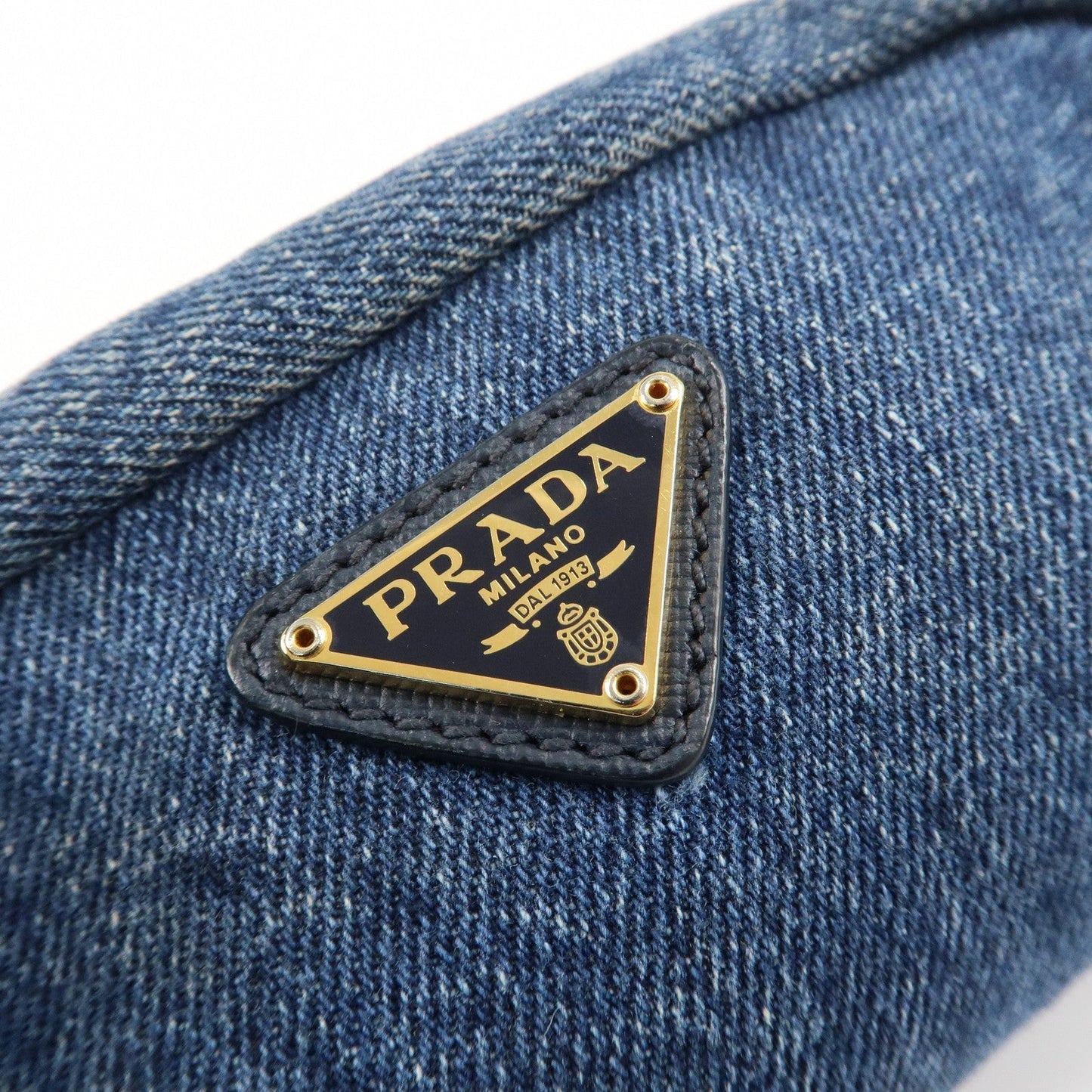 PRADA Logo Canvas Leather Pouch Cosmetic Pouch Blue 1NA175  d