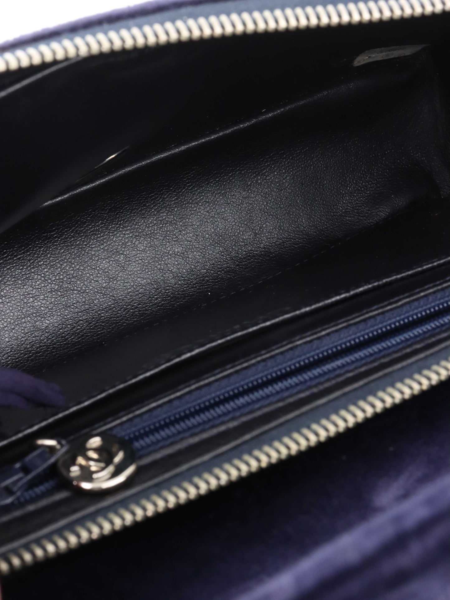Chanel   Navy Velvet Classic Flap Backpack.