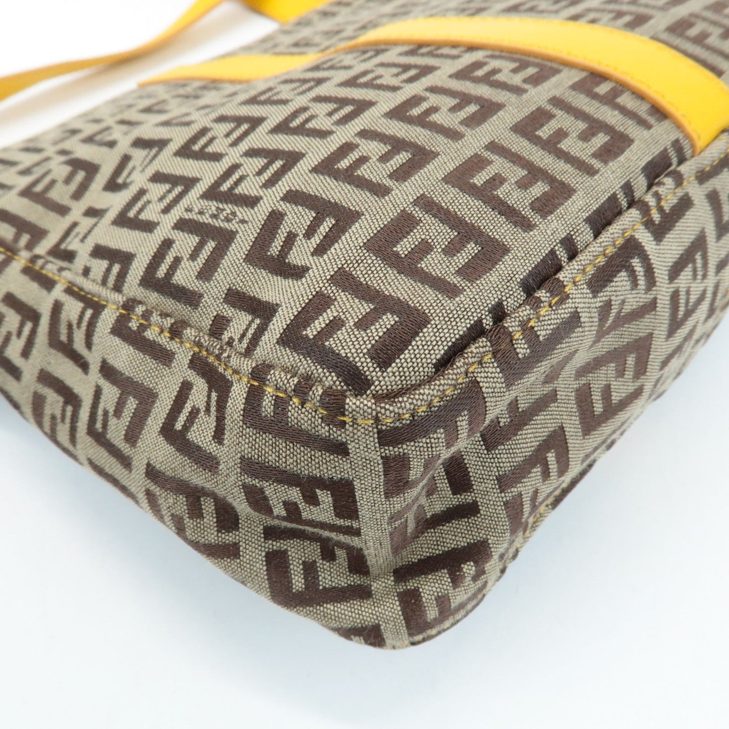 FENDI Zucchino Canvas Leather Shoulder Bag BrownYellow 8BT175  d
