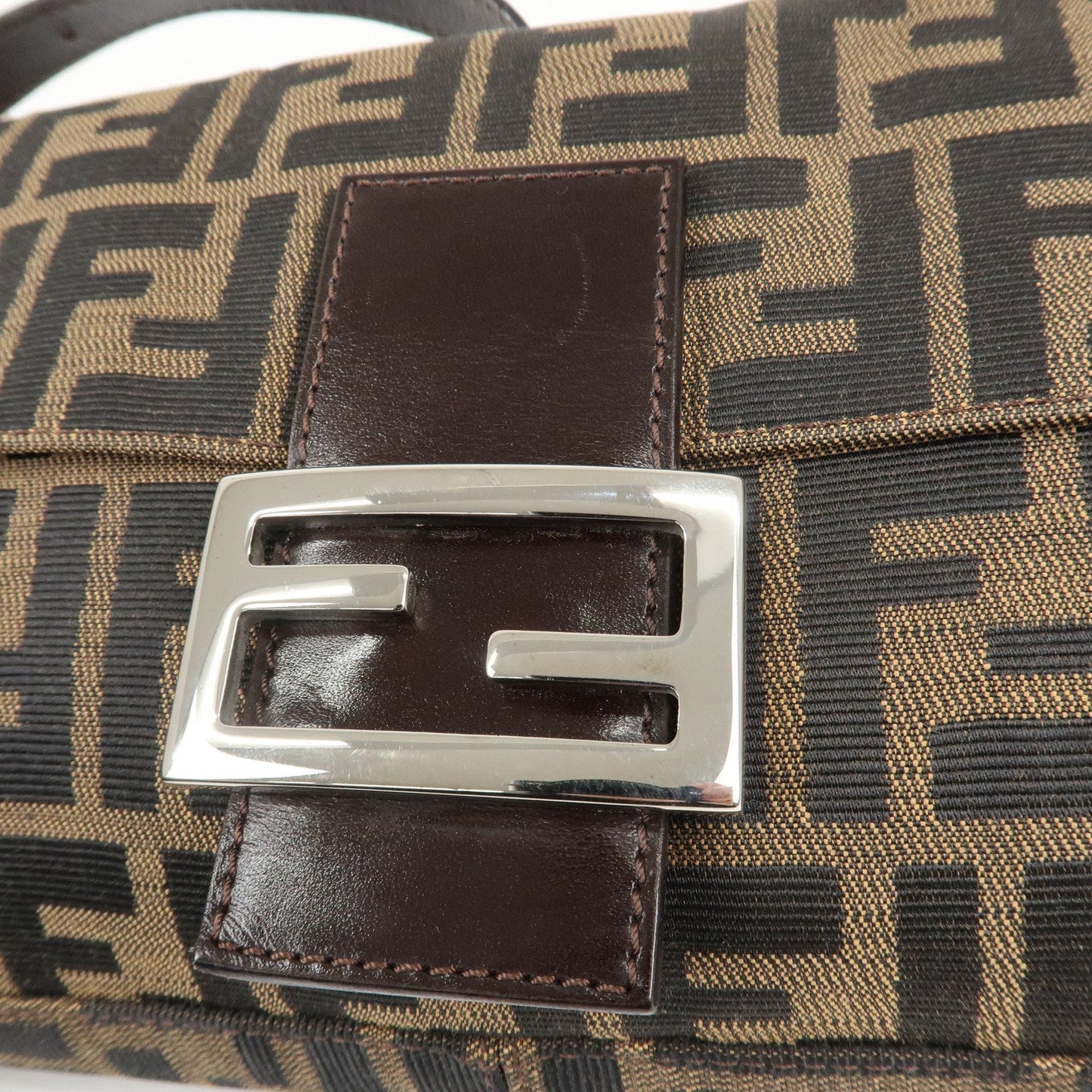 FENDI Mamma Baguette Zucca Canvas Shoulder Bag Brown Black 26424  d