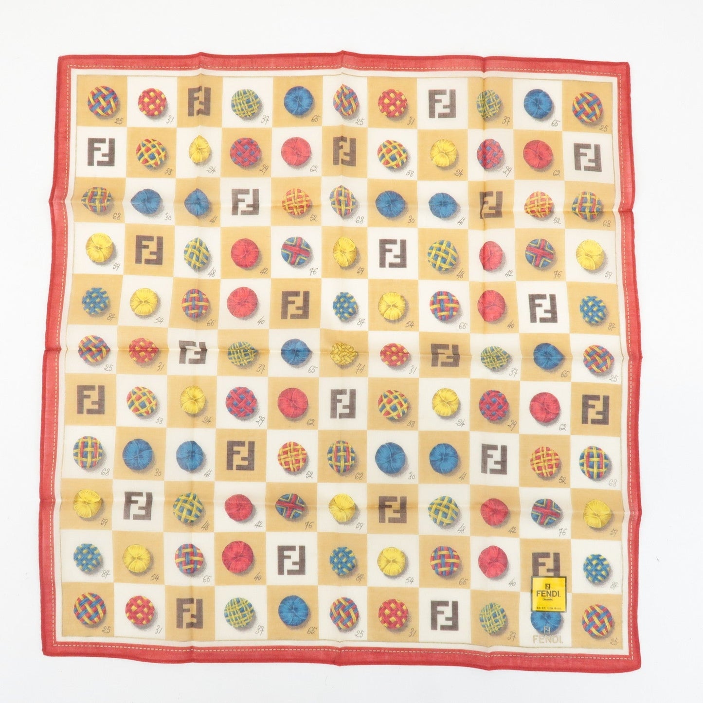 FENDI Set of 5 Cotton 100% Handkerchief Red Pink Brown Beige White  d