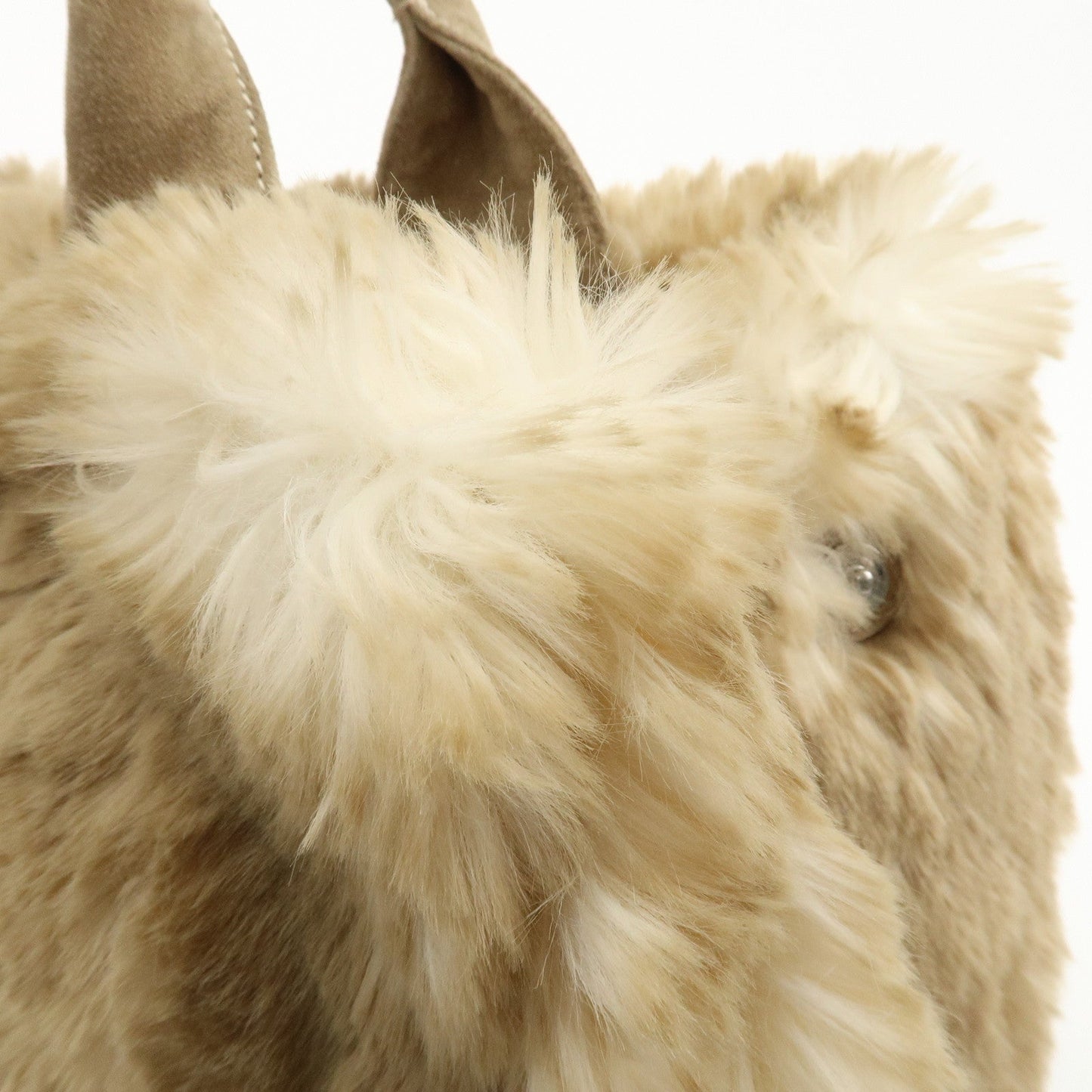 PRADA Eco Lapin Fur Suede Canapa Large Tote Bag Beige BN1918  d