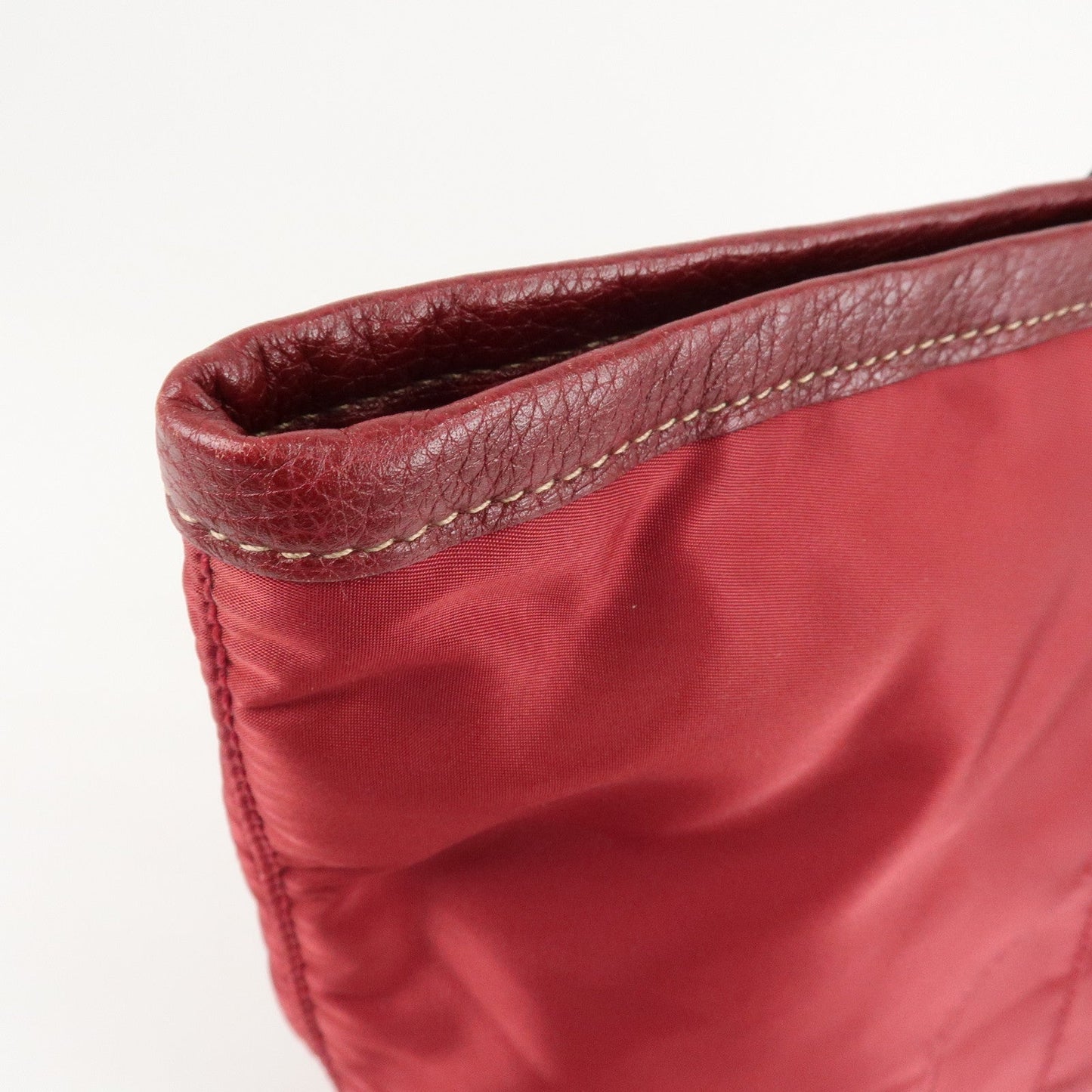 PRADA Logo Nylon Leather Tote Bag Shoulder Bag Dark Red BR4634  d