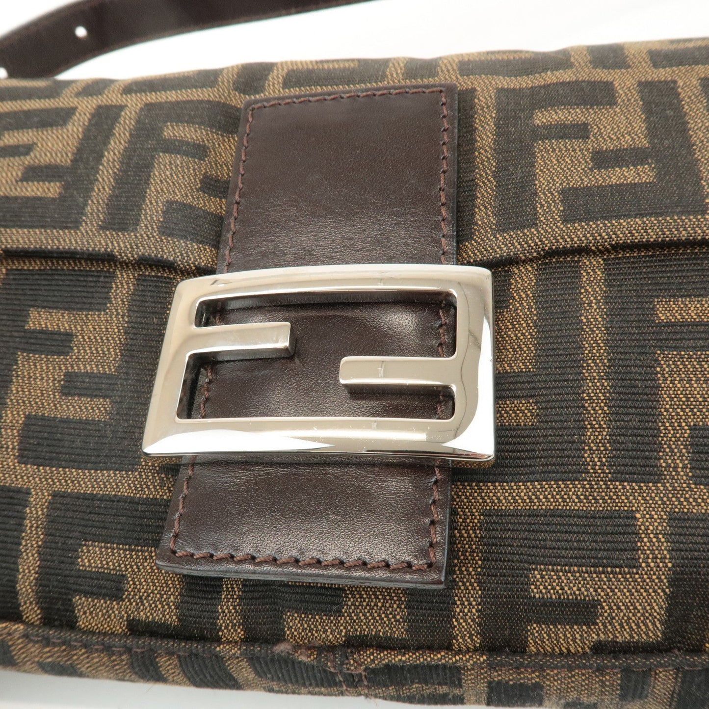 FENDI Mamma Baguette Zucca Canvas Shoulder Bag Brown Black 26424  d