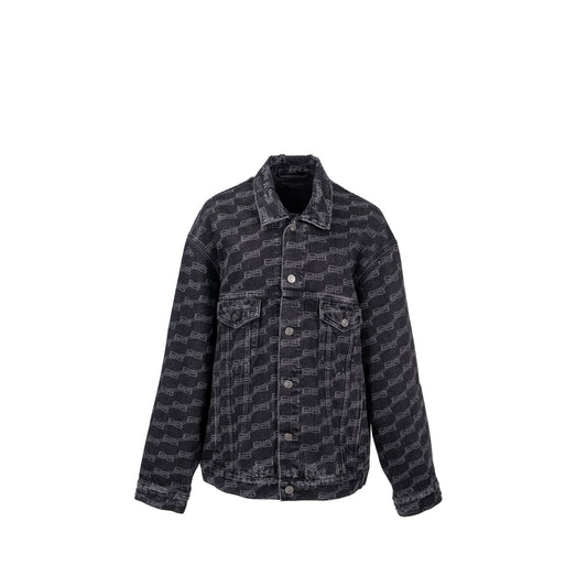 Balenciaga size oversized logo-print denim jacket black