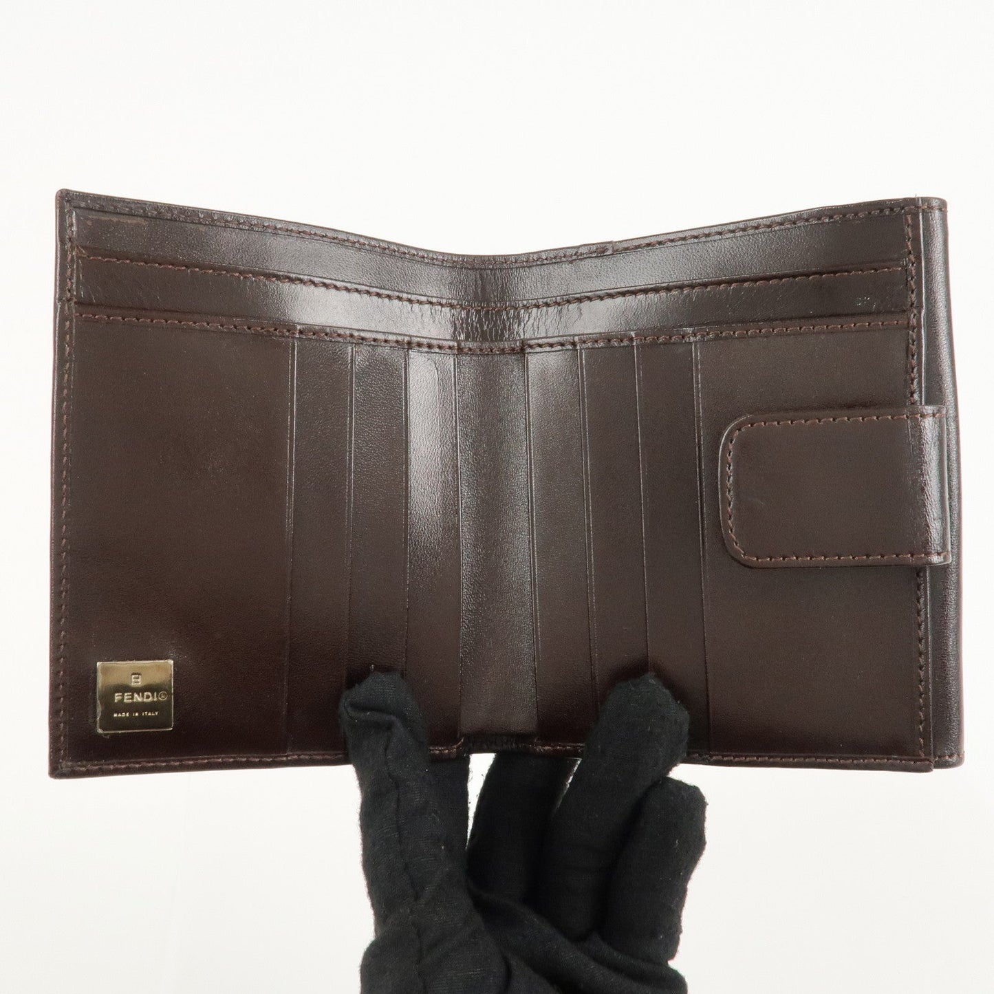 FENDI Zucca Canvas Leather W Hook Bifold Wallet 12671  d