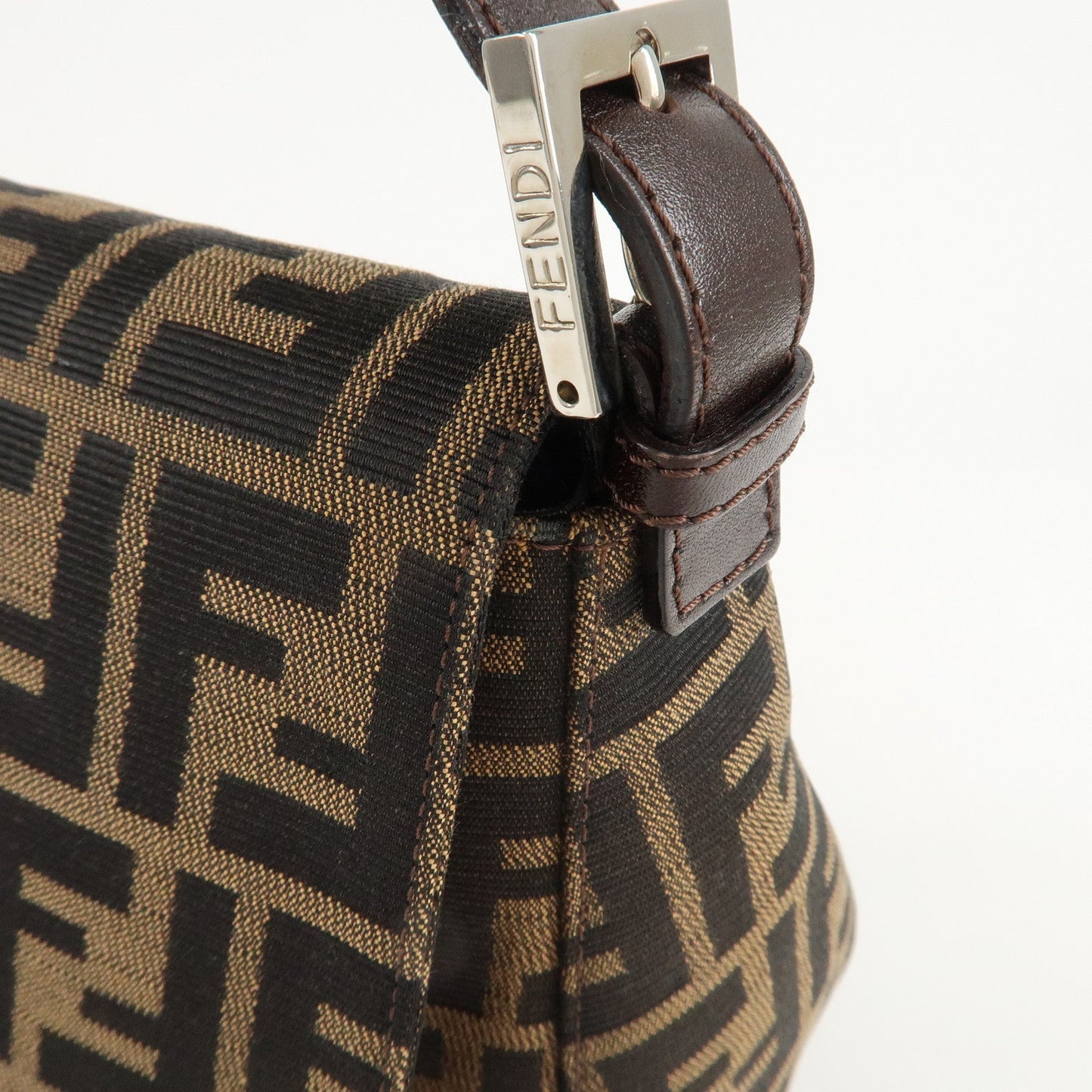 FENDI Mamma Baguette Zucca Canvas Shoulder Bag Brown Black 26325  d