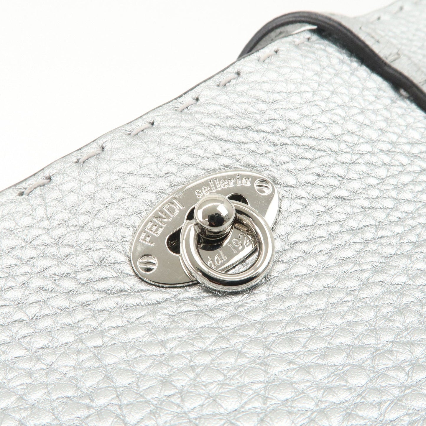 FENDI Selleria Leather Small Carla Tote Bag Silver 8BH257  d
