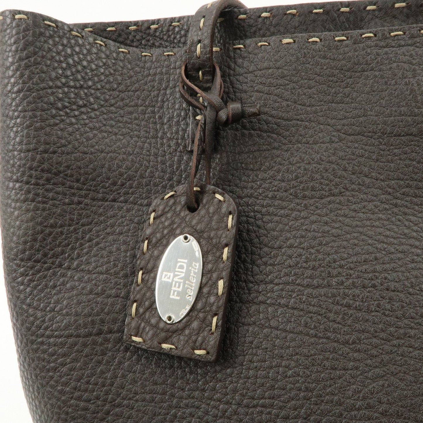 FENDI Selleria Leather Tote Bag Shoulder Bag Dark Brown 8BH101  d