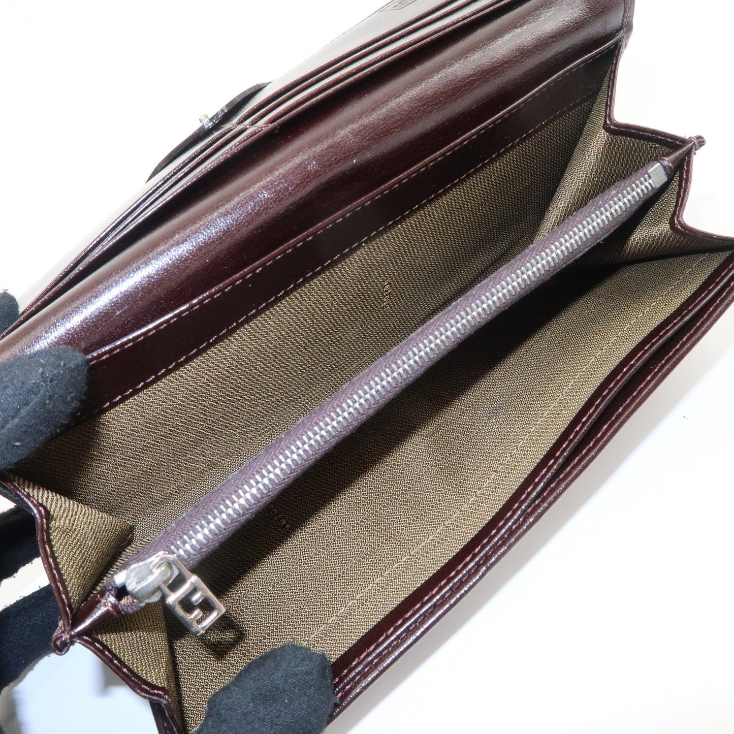 FENDI Zucca Print Canvas Leather Long Wallet Brown 30851  d