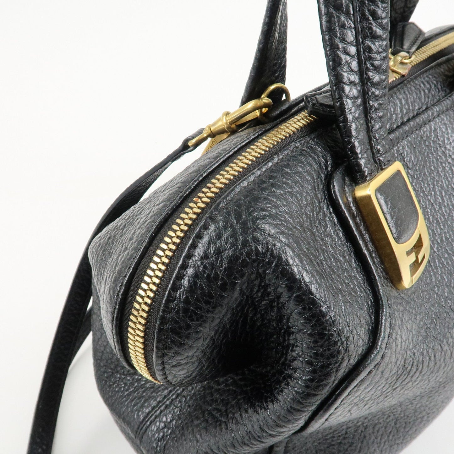 FENDI Chameleon Leather 2WAY Bag Hand Bag Black 8BL114  d