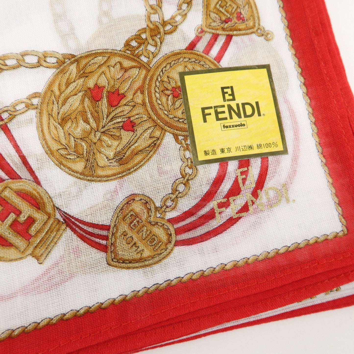 FENDI Set of 5 Cotton 100% Handkerchief White Navy Red Black  d