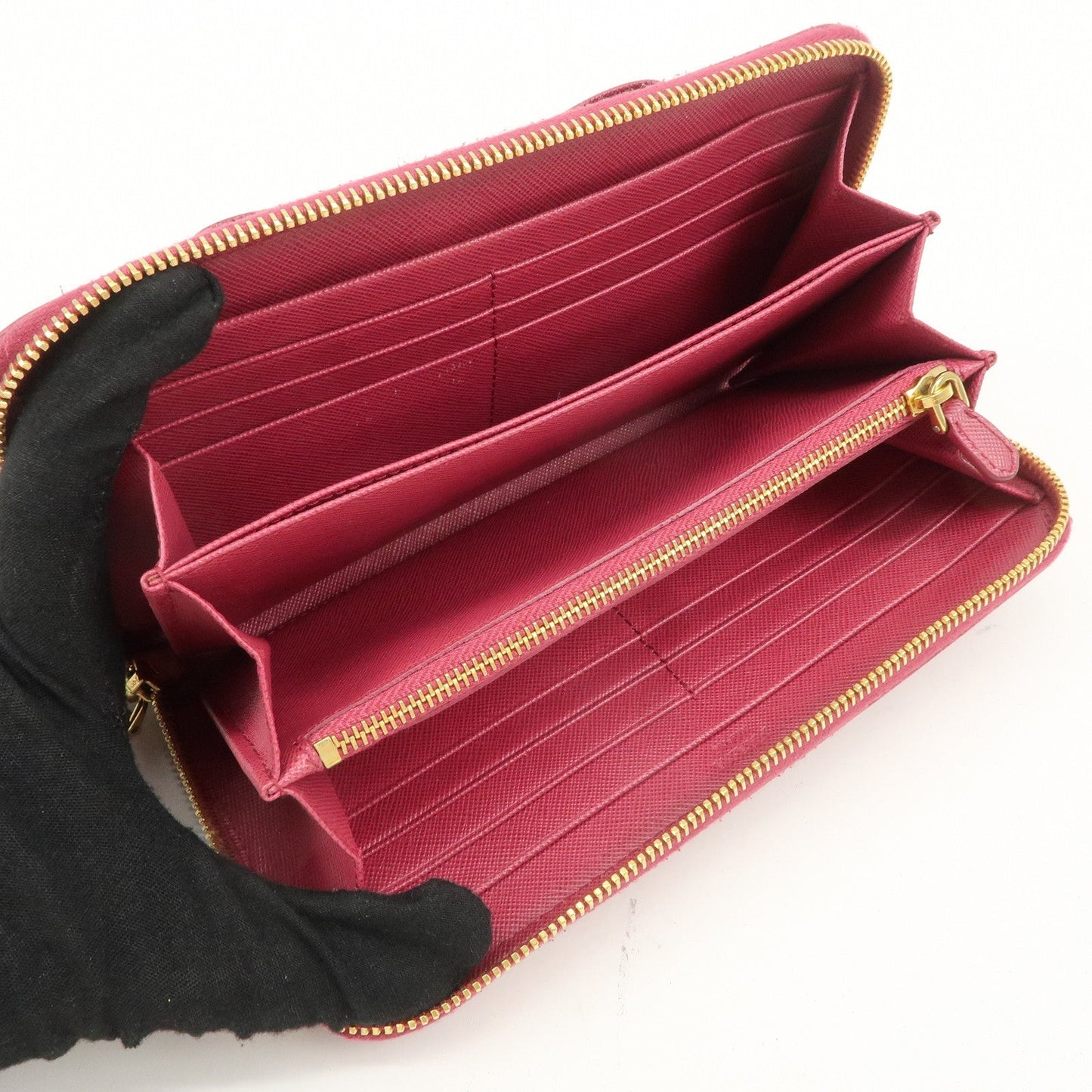 PRADA Logo Saffiano Leather Round Zipper Long Wallet Pink 1M0506  d