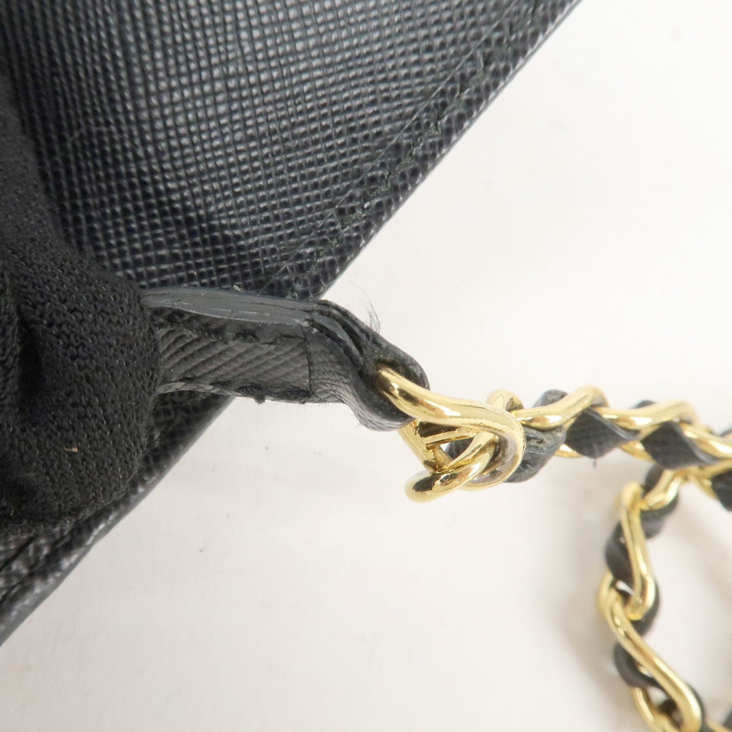 PRADA Saffiano Leather Chain Wallet Purse Black 1MT290  d