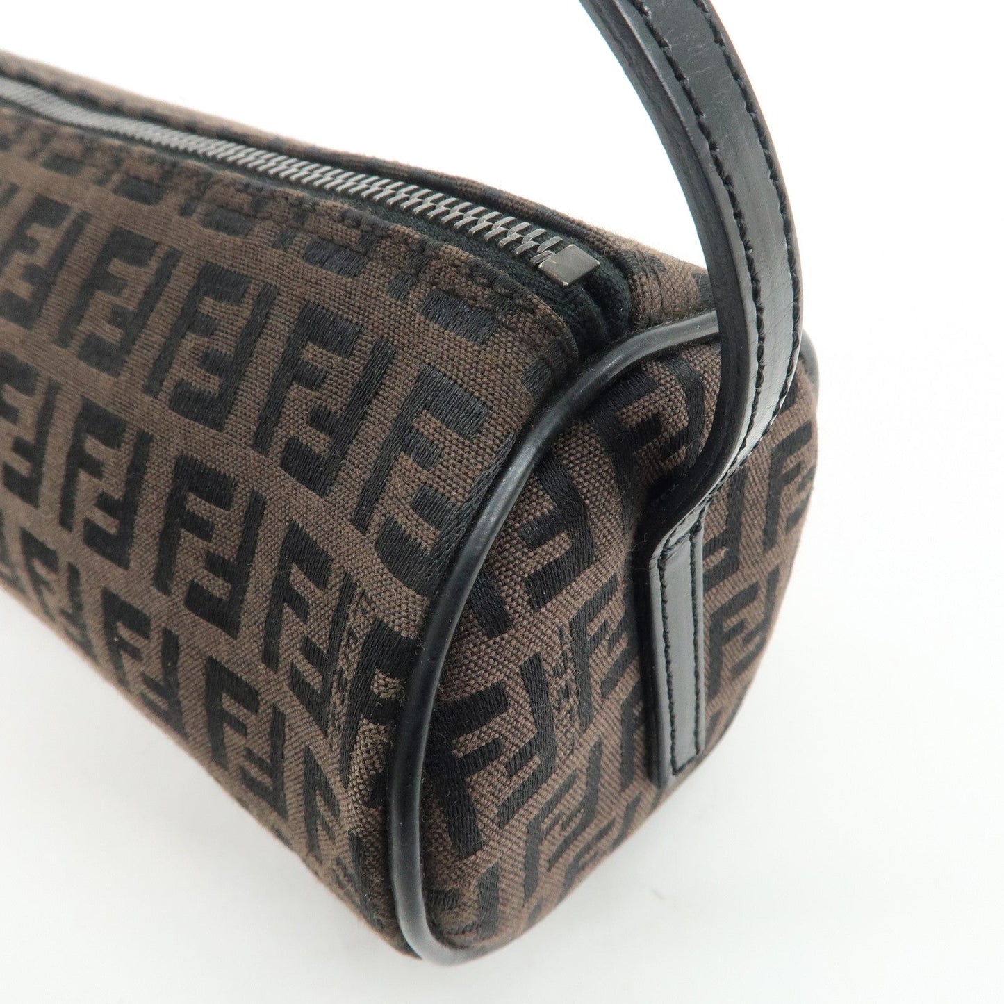 FENDI Zucchino Canvas Leather Pouch Hand Bag Black Brown 7N0016  d